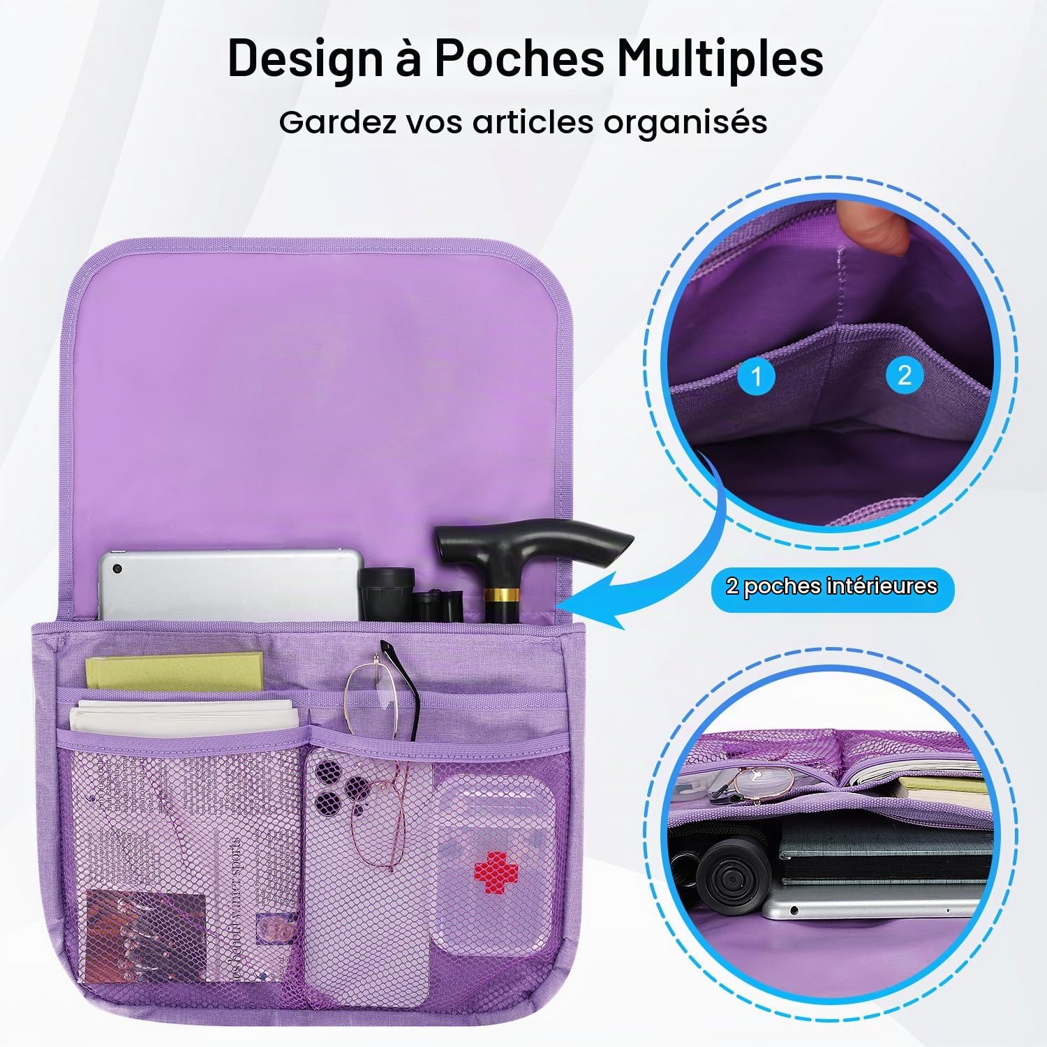 supregear Sac Latéral Fauteuil Roulant, Multifonction Rollator Déambulateurs Fauteuils Roulants Scooters Genoux Accoudoir Personnes Âgées Seniors, Sac Voyage Portable, Violet