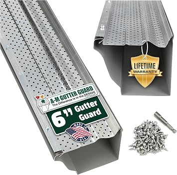 A-M Gutter Guard Bundle - Aluminum 6" 200 Feet, Mill Finish with 200-1/2" #8 Stainless Steel Zip Screws - Includes 1/4" Magnetic Hex Driver