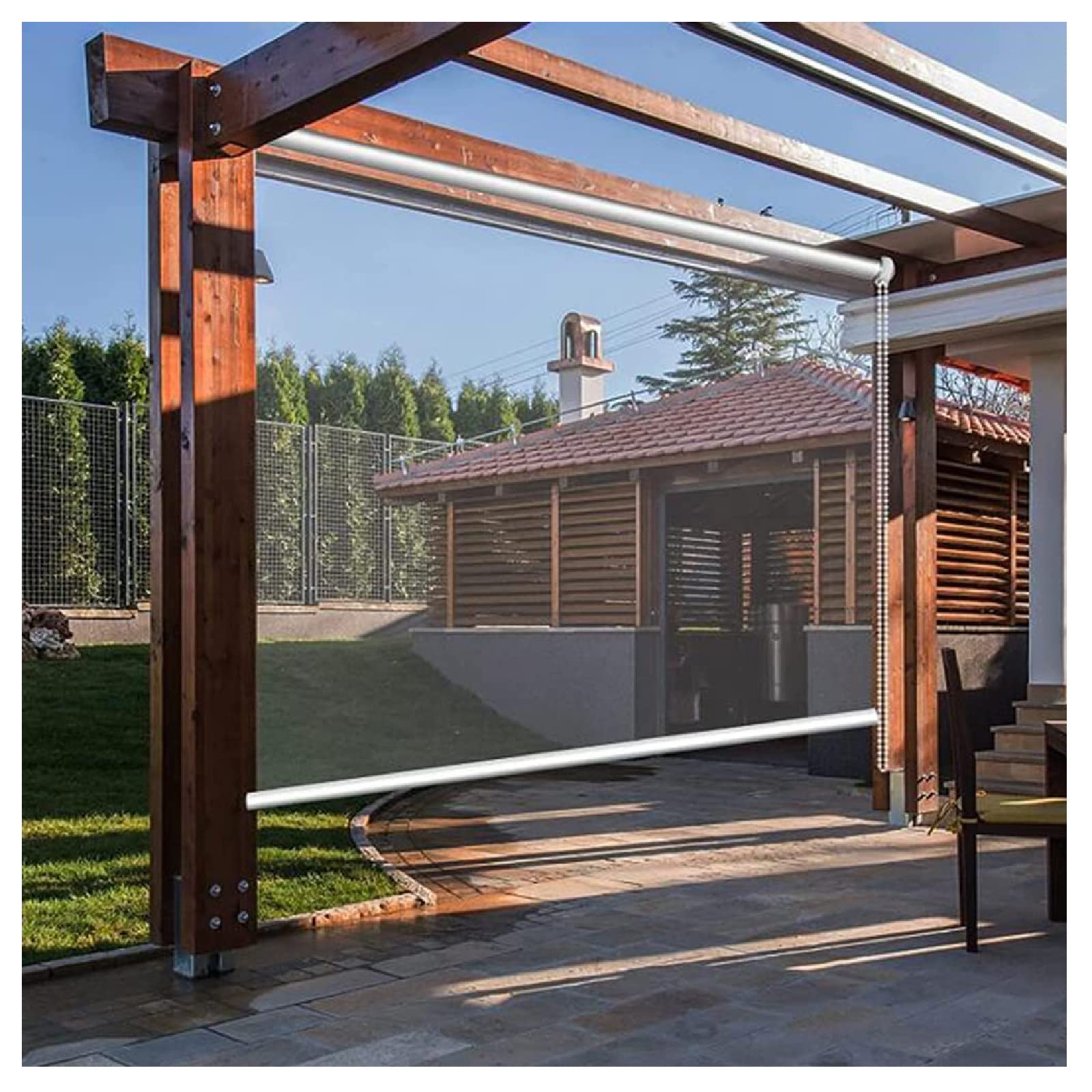 STRMAX Roller Blind Transparent Vinyl Roller Shade Blind, Exterior Clear Waterproof Roll Up Blinds for Outdoor Pergola Patio, 0.5mm Thick HD Transparent Screens (Color : Clear, Size : 110x350cm)