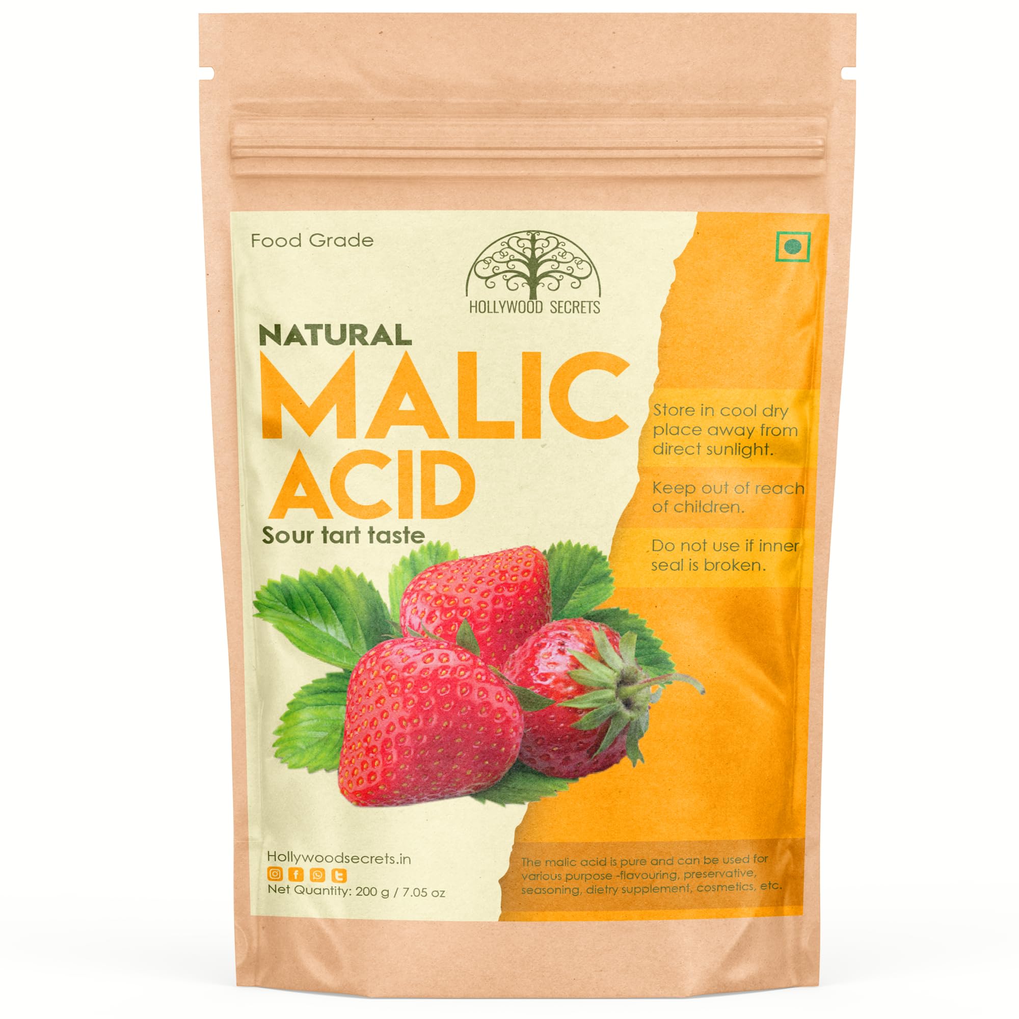 Hollywood Secrets 100% Malic Acid Pure Grade Non-Gmo (200 gms)