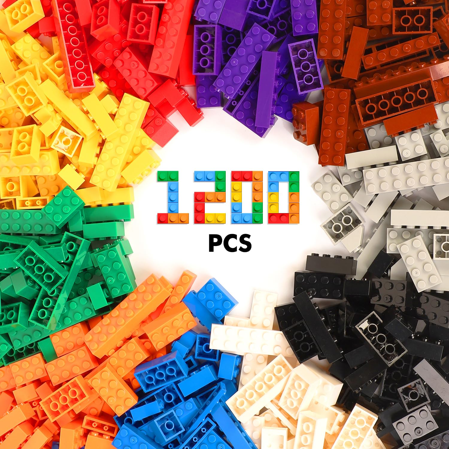 HIUME 1200 Basic Brick Box, Ladrillos básicos clásicos compatibles con Top Brand y Las Principales Marcas- ¡un Regalo para niños y niñas Mayores de 4 años!