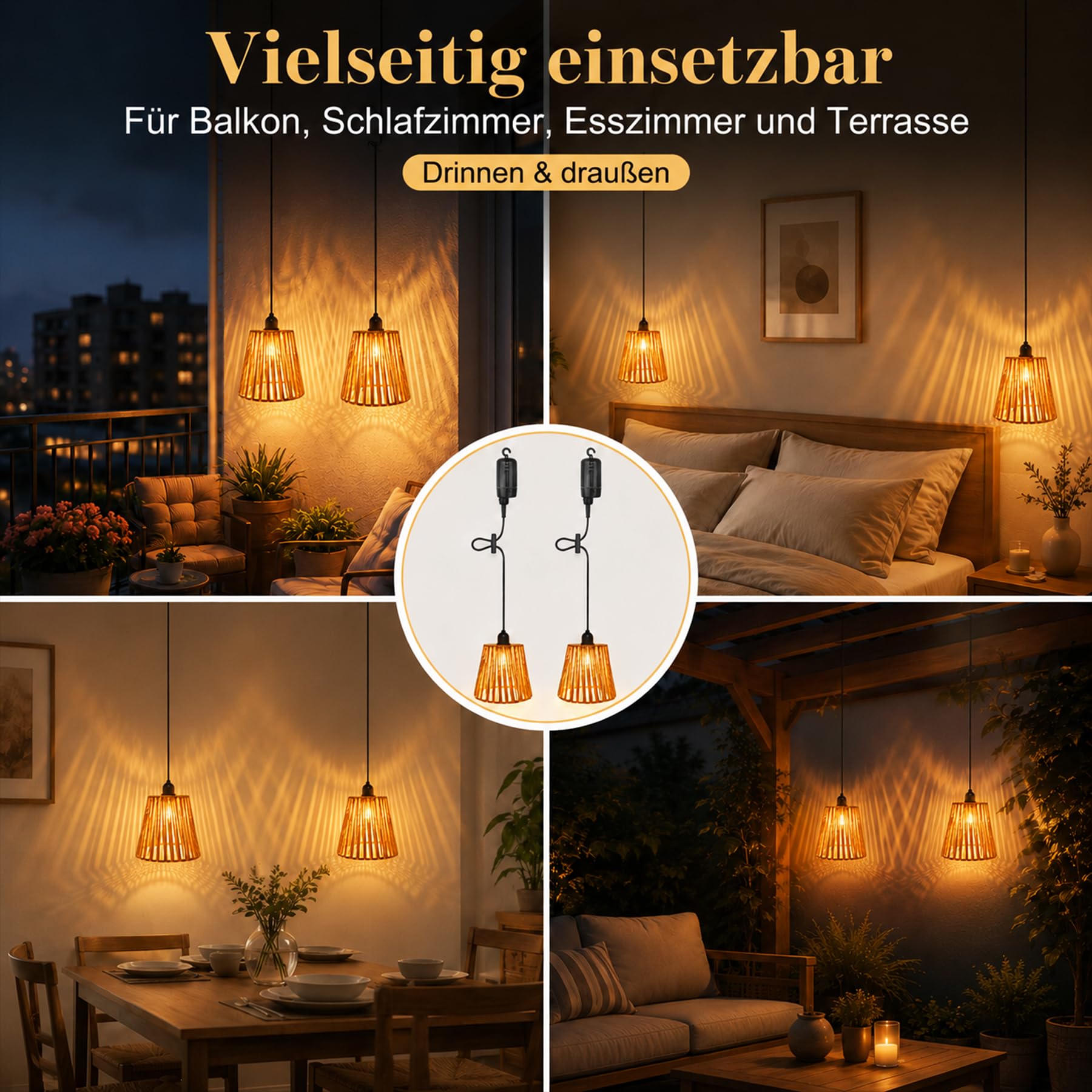 Boho Rattan Hängelampe,2 Stück Außen Innen Hängeleuchte,Batteriebetriebene Lampe Tragbare,Boho Korb Lampenschirm Pendelleuchte,Lampe Hängend,Hängeleuchte Rattan Mit Fernbedienung