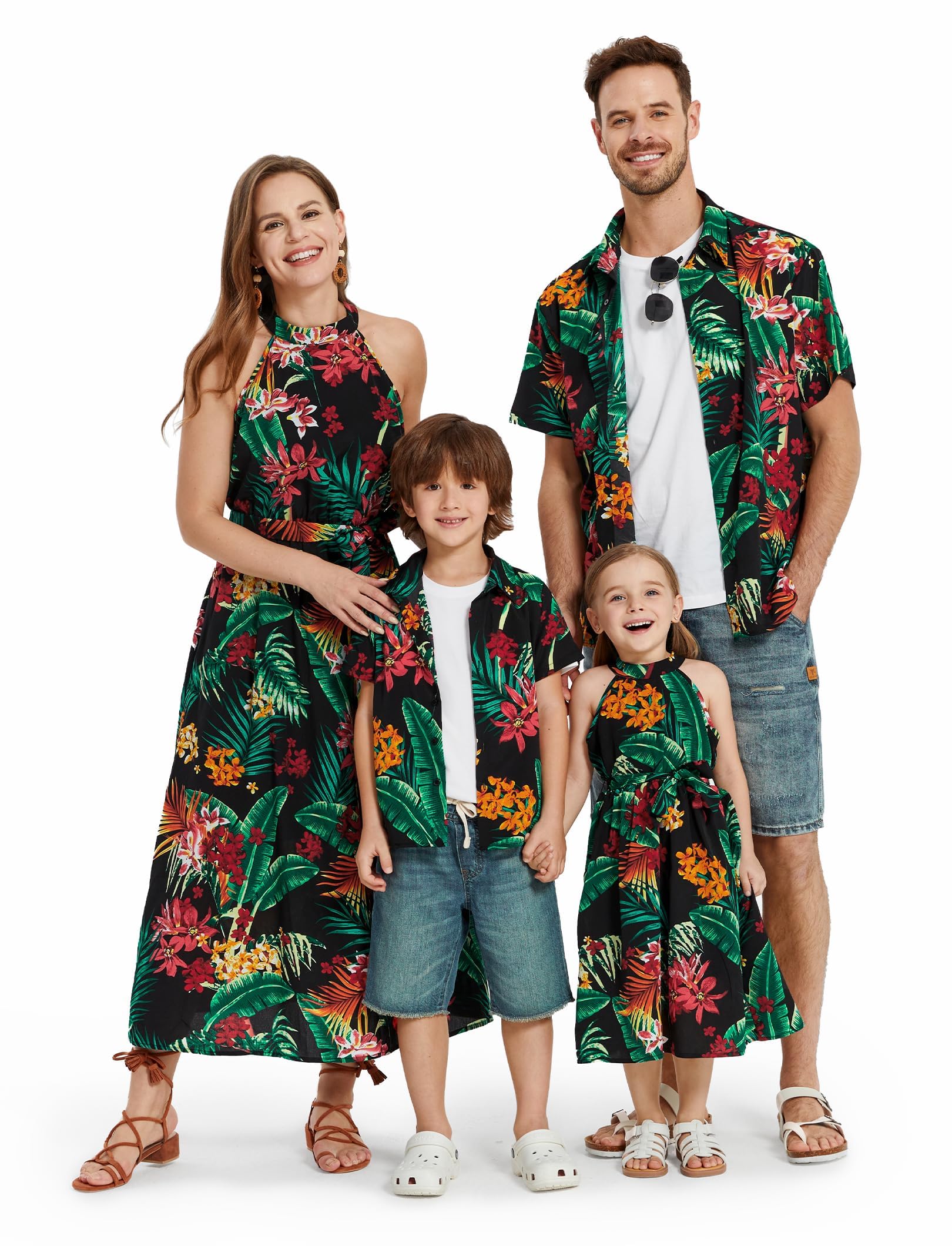 Family Outfit Set - Hawaii Halterneck - Matching Outfits: Mother-Daughter Dress, Short-Sleeve T-Shirt & Kids' Clothes, Mom-Daughter Clothing for Summer/Girls & Boys/Baby/Women & Men