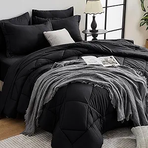 HEVUMYI Black Twin-XL Comforter Set - 5-Piece All Season Bed in a Bag Twin-XL, Ultra Soft Bedding Set with Comforter, Flat Sheet, Fitted Sheet, Pillowcases, Pillow Shams, Black