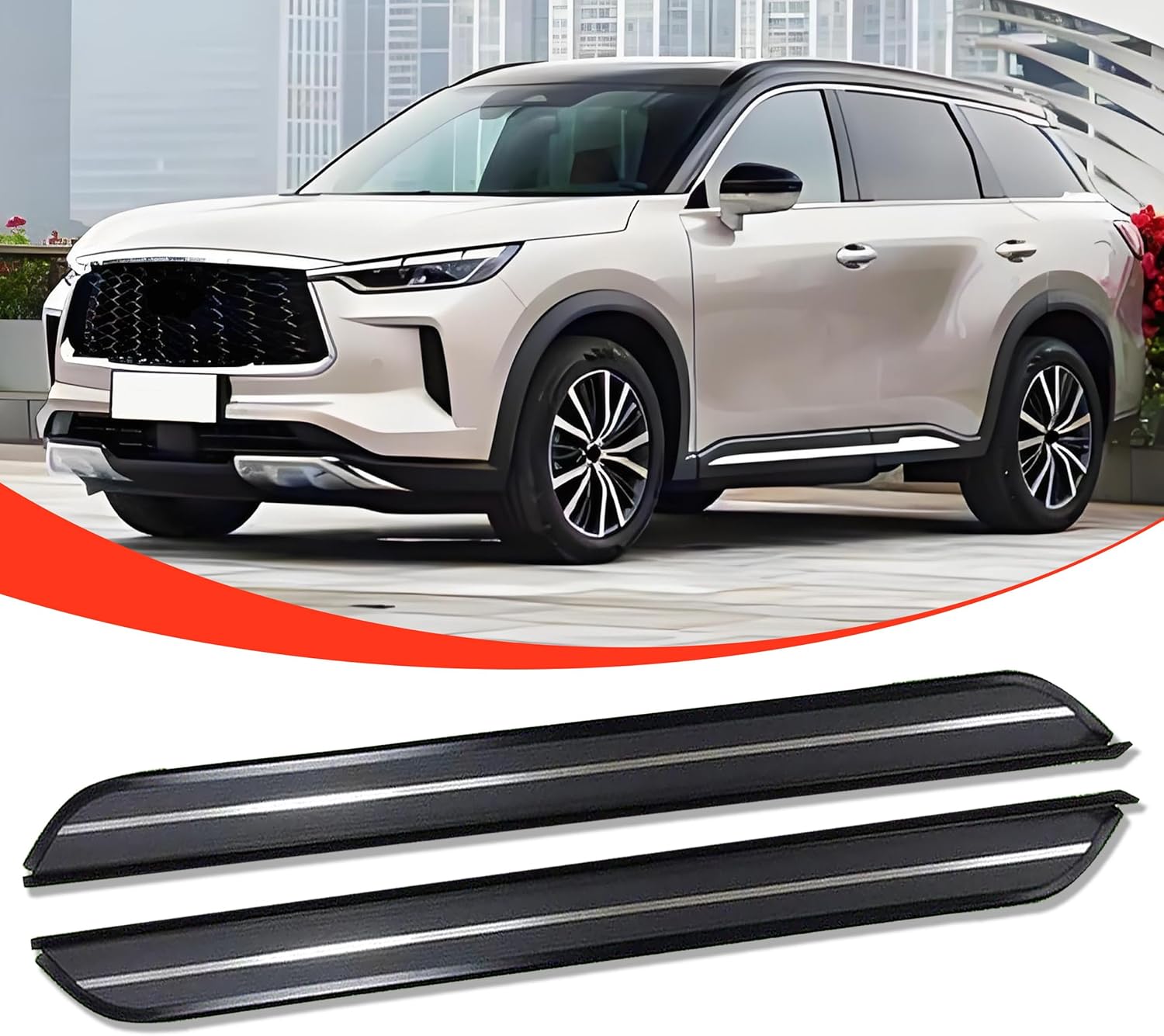 2Pcs Running Board Side Steps Fit for Infiniti QX60 2022 2023 2024 Anti-Slip Fixed Door Side Pedal Nerf Bar Rail Board Protector with Accessories Brackets Black Aluminum