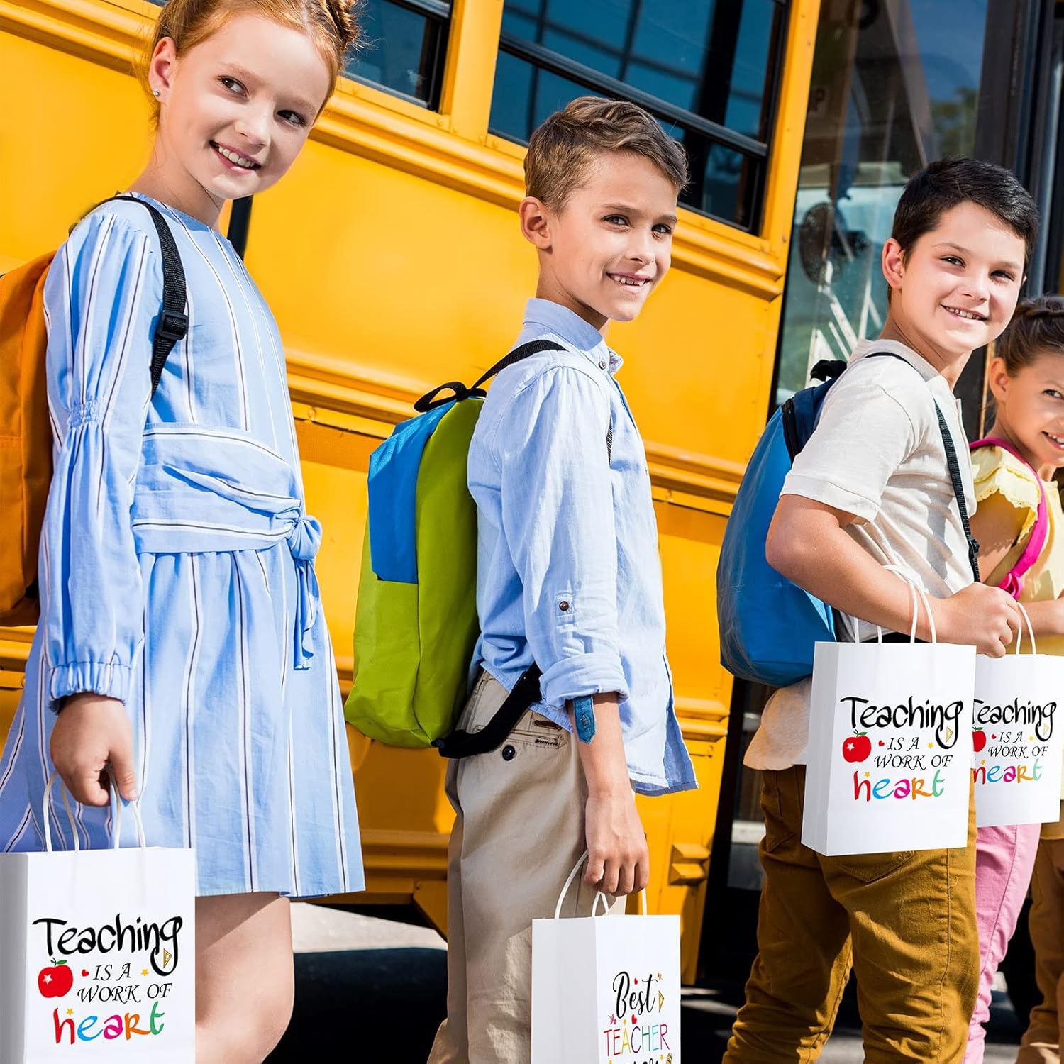 Tinlade 18 Pcs Teacher Appreciation Gift Bags Best Teacher Ever Paper Bags Back to School Gifts Teaching Is a Work of Heart Wrap Pouch with Handle for Teachers' Day First End of the School Year(White) - Image 6