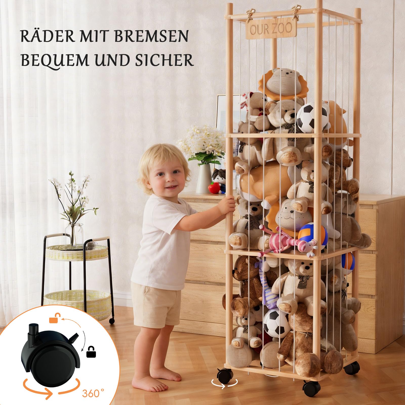 Estantería de almacenamiento para animales de peluche, gran estantería de madera para guardar juguetes de peluche, para ahorrar espacio en la habitación de los niños, sala de juegos y