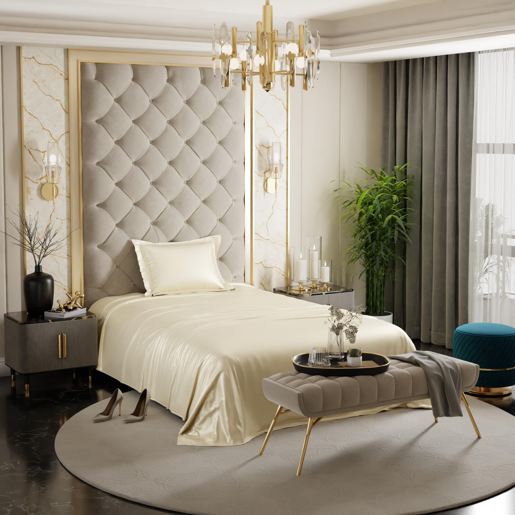 Stoa Paris Satin Solid Bedsheets for Single Bed - 300 TC Premium Bedsheet with 1 Pillow Cover, Luxury Bedding Set, Gift for Couples for Romantic Dates, Wedding, Charming Ivory (B0CSDVHYZ9) Amazon Price History, Amazon Price Tracker