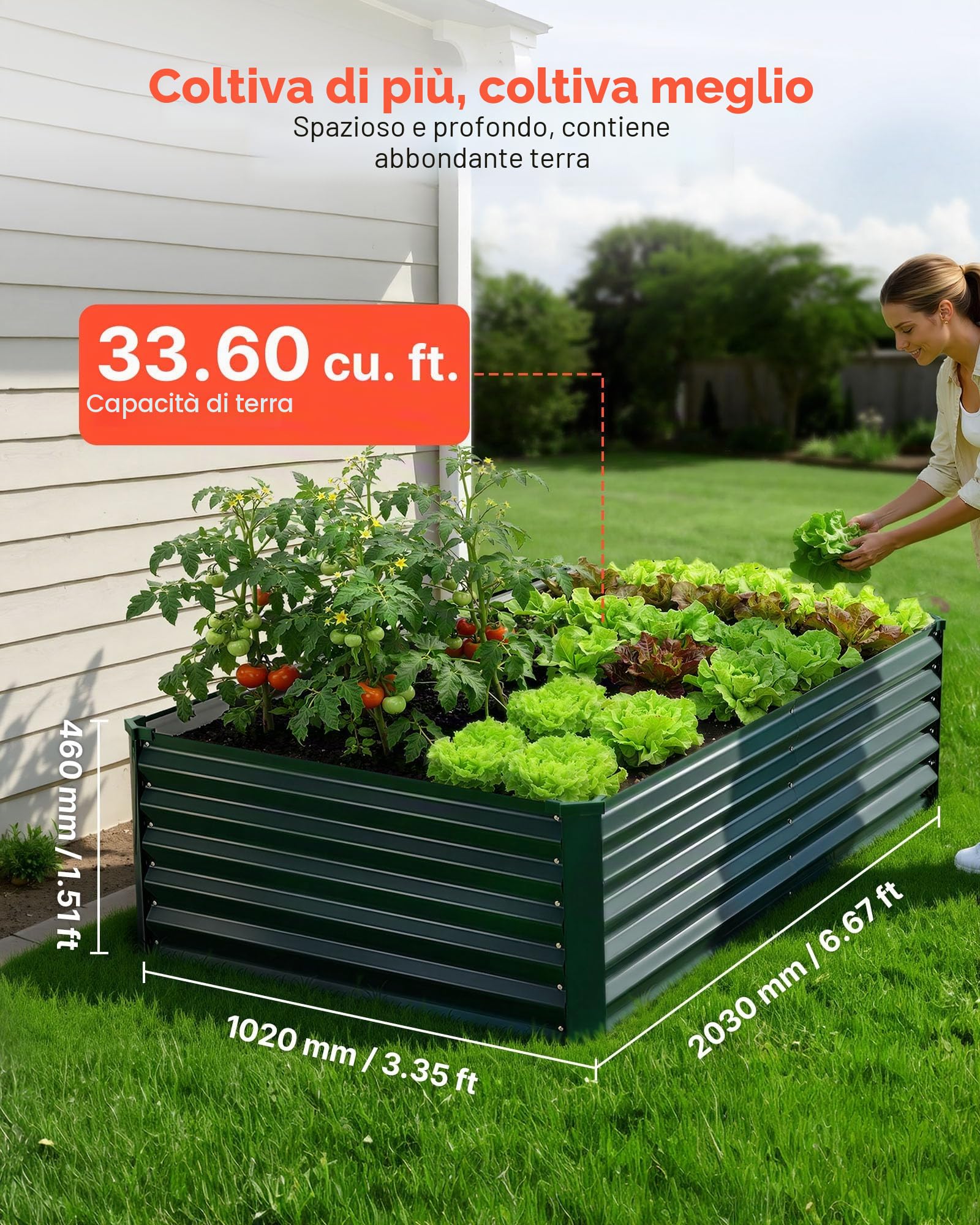 VEVOR Fioriera Rialzata in Metallo Zincata 2030x1020x460 mm, Aiuola Rialzata per Giardinaggio Rettangolare da Esterno Fioriera Rialzata Coltivazione Fiori Verdure Piante Orto Balcone Giardino
