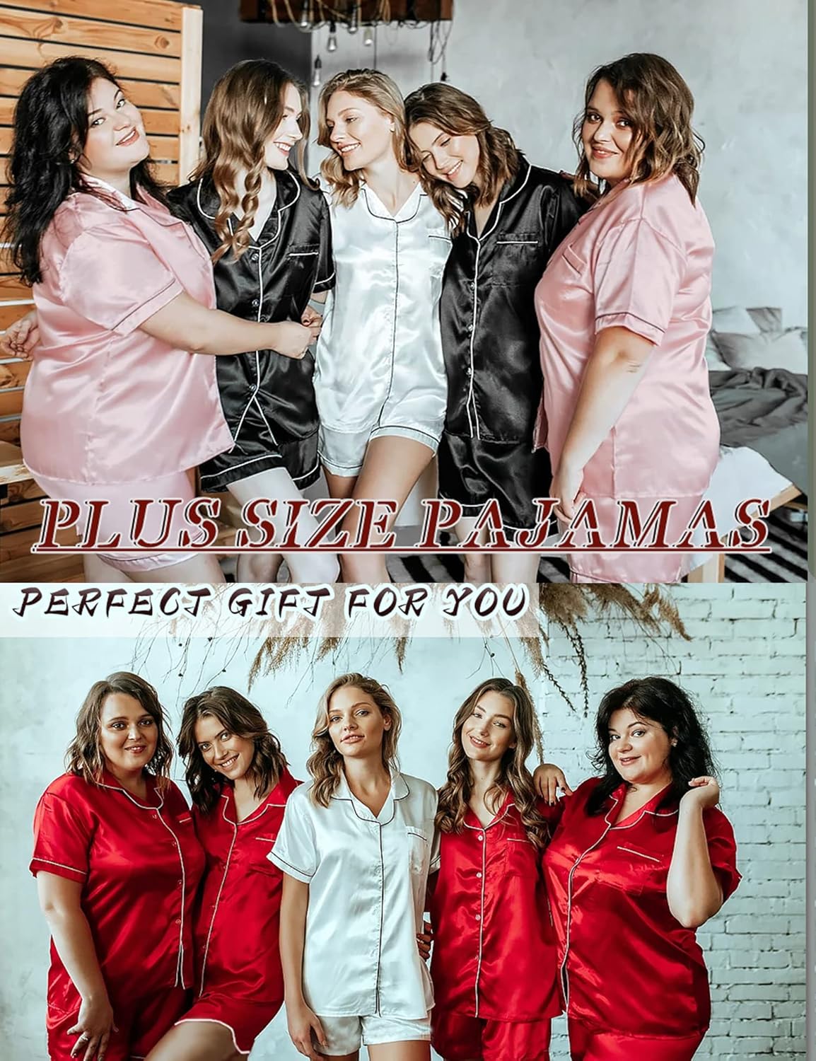 SWOMOG Women's Plus Size Satin Pajama Set Short Sleeve 2 piece Pj Sets Sleepwear Silk Button Down Loungewear Pjs Shorts Set - Image 6