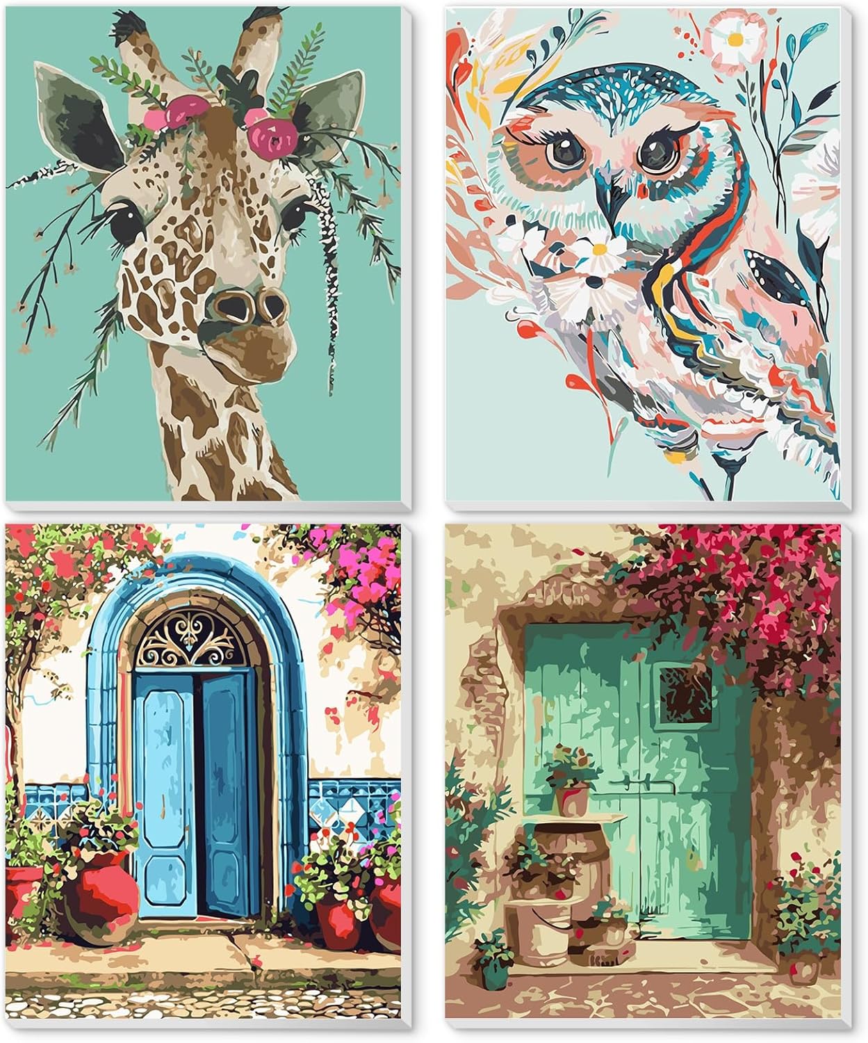 Ninonly 4 Pack Paint by Number for Adults Framed Canvas, DIY Landscape Arts and Crafts Paint by Numbers for Adults for Home Wall Decor, 9 * 12 Inch