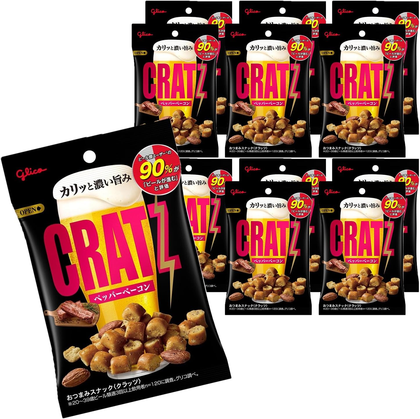 Cratz Pepper Bacon 42g×12 Bags Ezaki Glico Perfect Snack for Drinks Beer Highball Shochuhai Wine Non-Alcoholic glico cratz