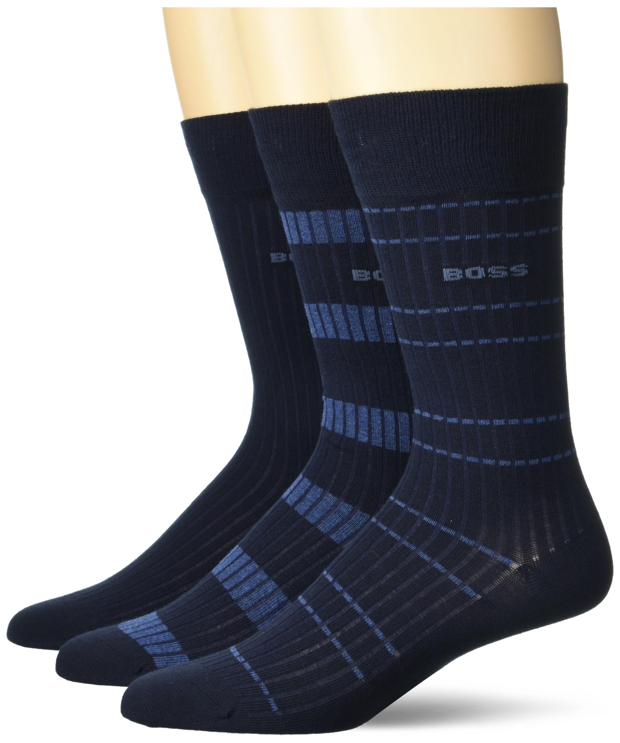 BOSS 3-pak prążkowanych skarpet z wzorem liniowym Mężczyźni 3 Pack Lines Pattern Ribbed Socks