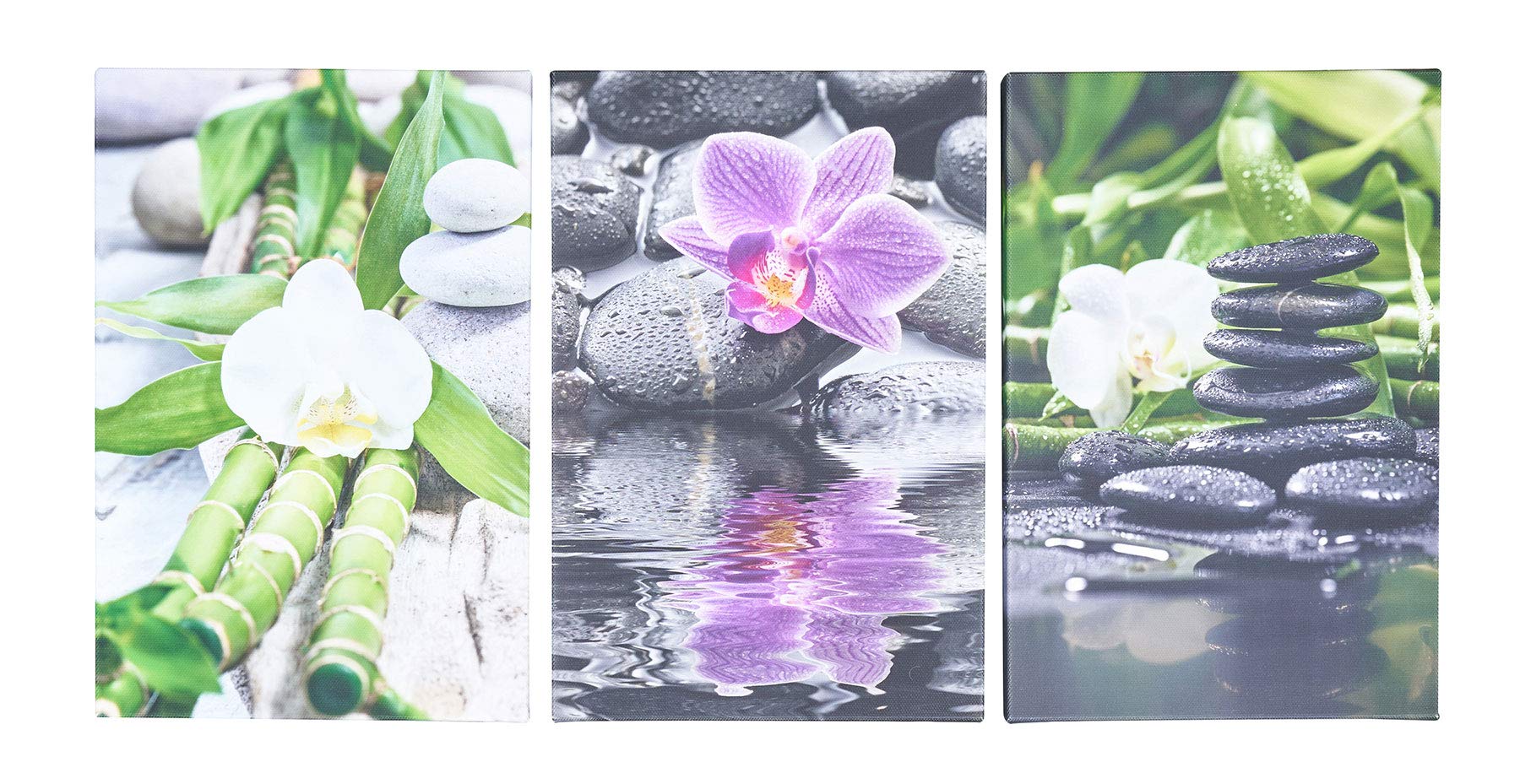 levandeo 3er Set Wandbild je 30x20cm Leinwand Orchideen Bambus Wellness Deko Wanddeko Keilrahmen