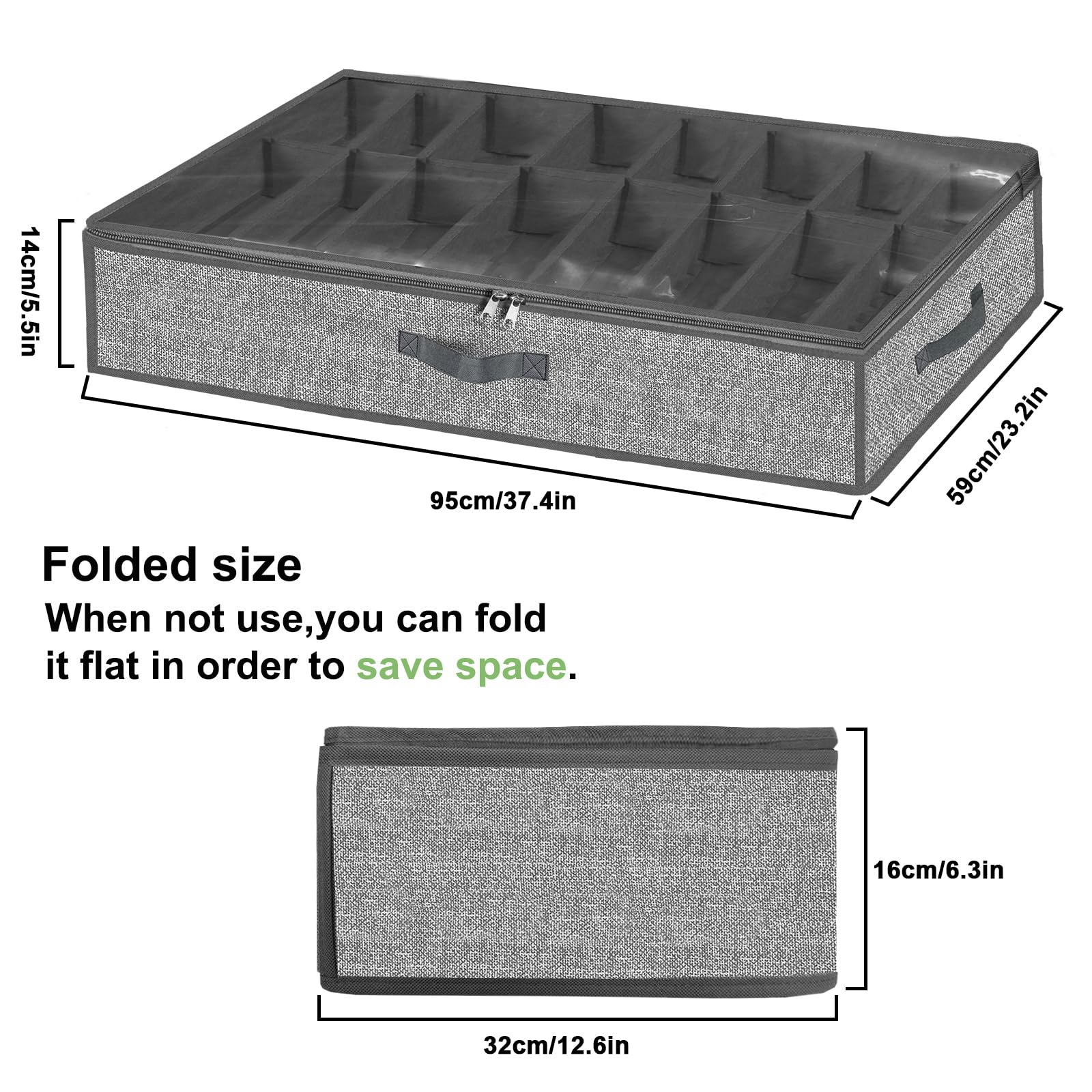 Scatola portaoggetti per 32 paia di scarpe, organizer per riporre sotto il letto, organizer Zapatos, extra large, grigio chiaro, set di 2