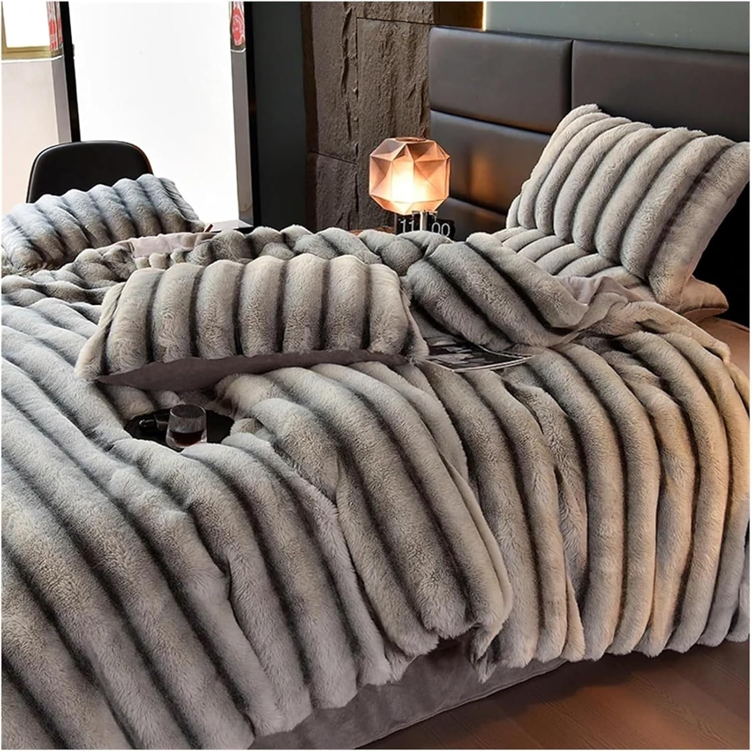 psjUS Queen Comforter Set,Bedding Set, Faux Rabbit Fur