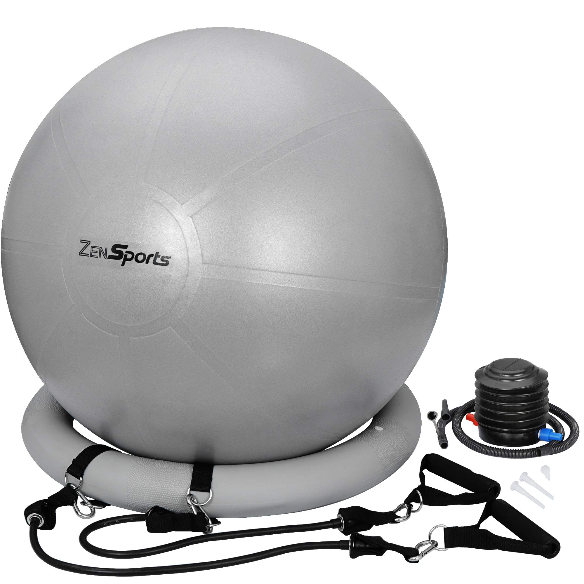 ZENYExercise Ball Chair, 65cm Yoga Ball Fitness Pilates Ball with Stability Base & Resistance Bands for Home Office Desk, Balance Ball Pregnancy Balll with Pump