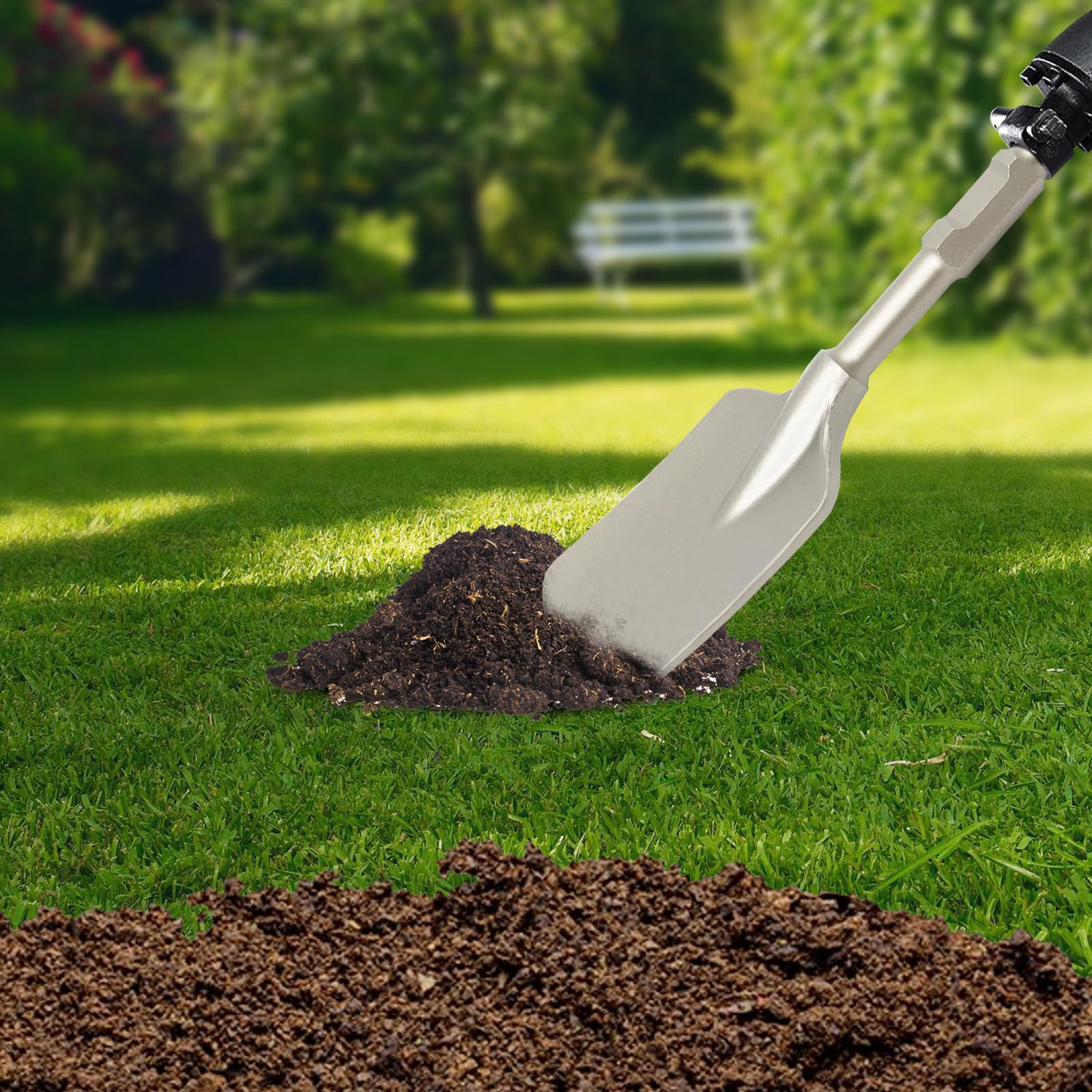 Ciseau à pelle SDS Max 44 x 13,5 cm - Acier chromé 40Cr pour marteau de démolition - Enlèvement de béton, maçonnerie, terre, asphalte - Bêche à argile avec mallette de rangement - Outil professionnel