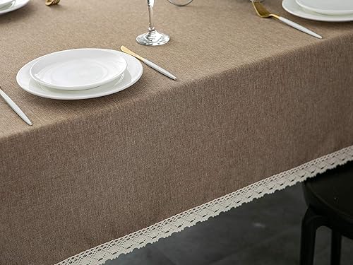 Miniatura 8 de EHouseHome - Mantel de lino sintético con orilla de encaje. Resistente al agua, a prueba de derrames y manchas, libre arrugas y a prueba de aceite
