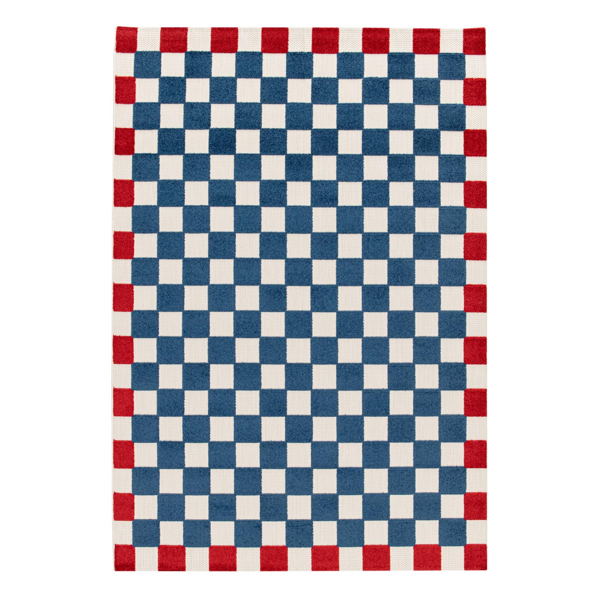 Tapis intérieur extérieur 160x230 damier bleu rouge sweeek Octave