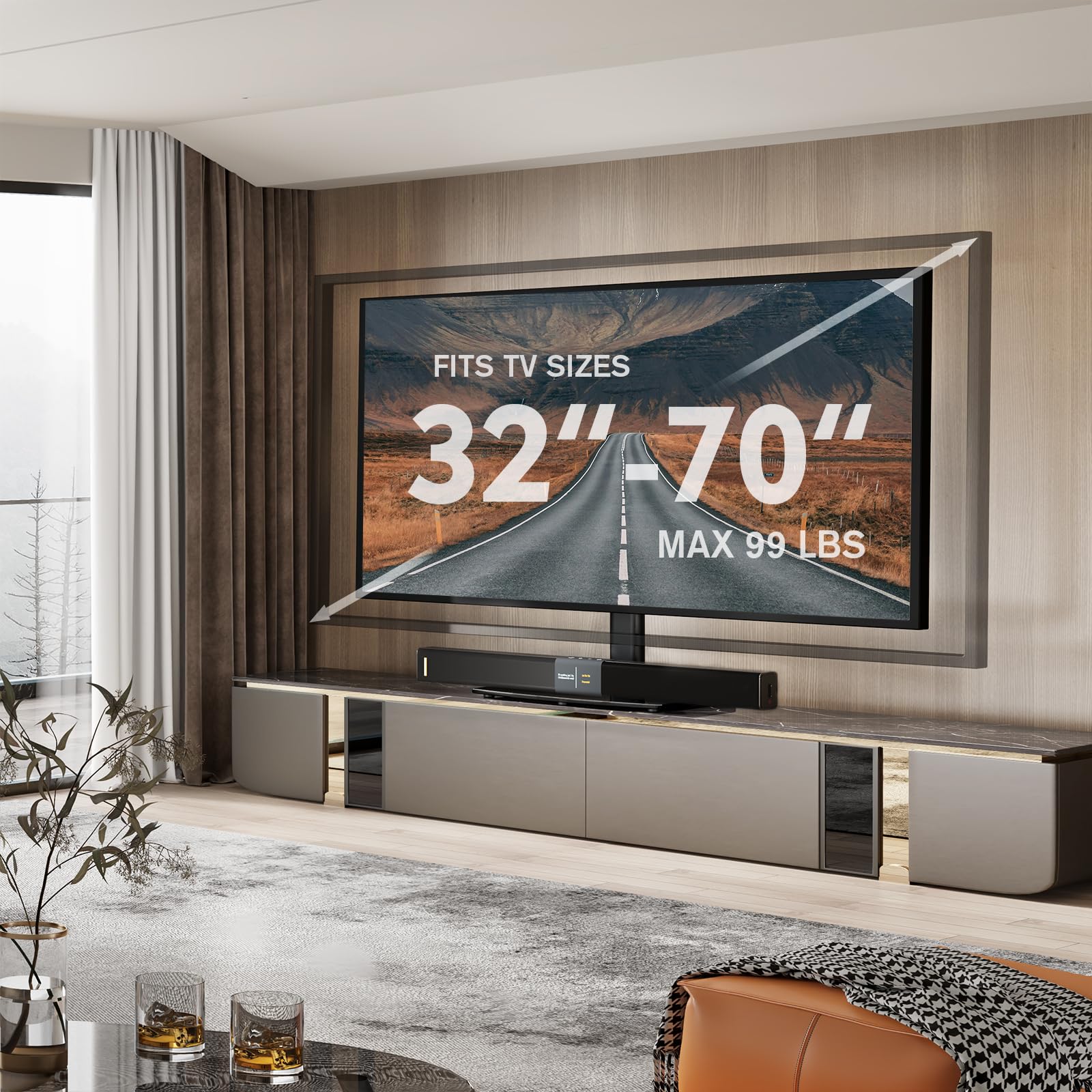 Hemudu Soporte TV Pie Universal, Base Mesa TV para 32 a 70 Pulgadas, Soporte Giratorio TV 80º, Soporte TV Mesa Altura Ajustable de 4 Niveles, MAX 40 Kg, MAX VESA 600x400 mm