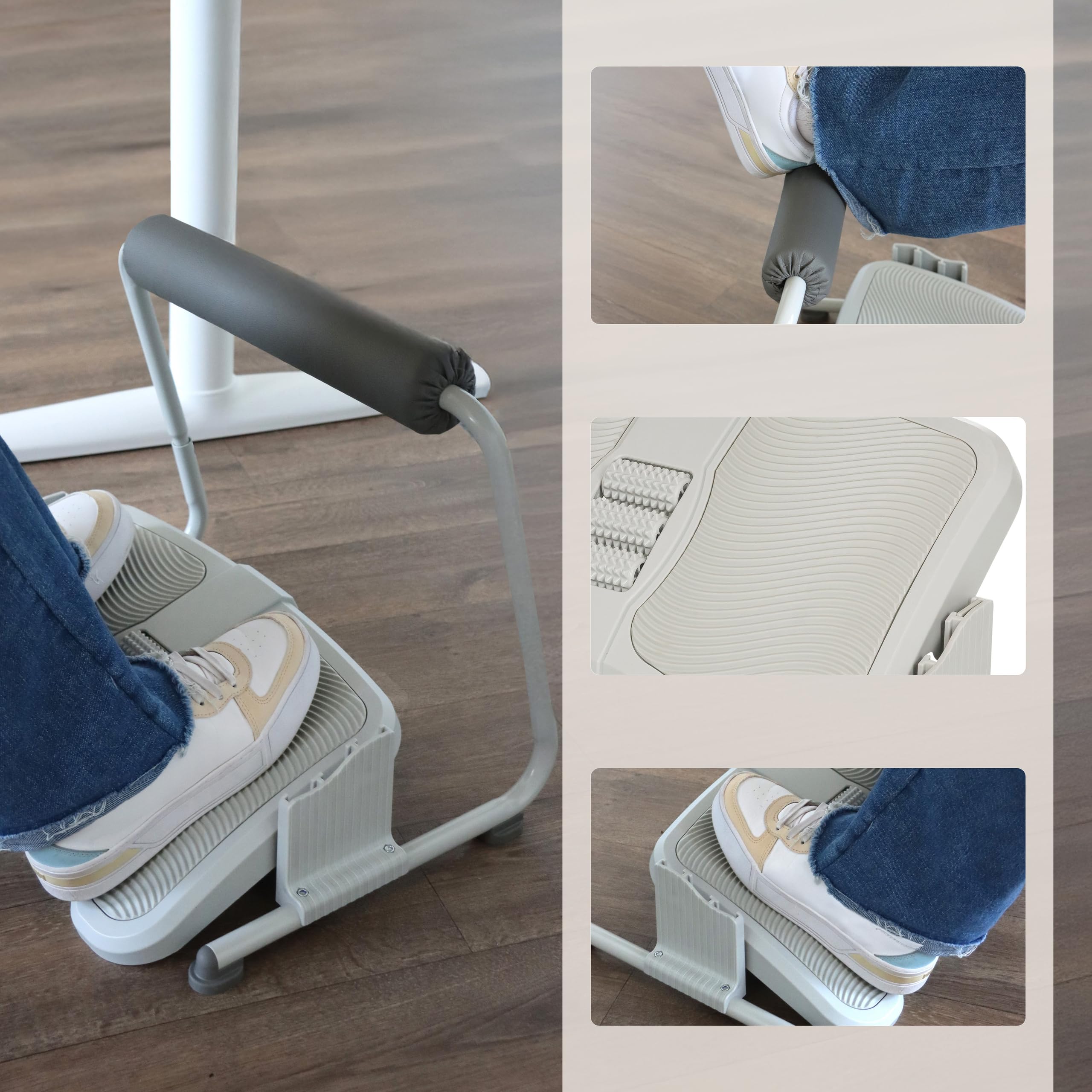 hjh OFFICE Reposapiés con rodillos de masaje PODI FMW Reposapiés acolchado con reposapiés regulable e inclinable, gris claro