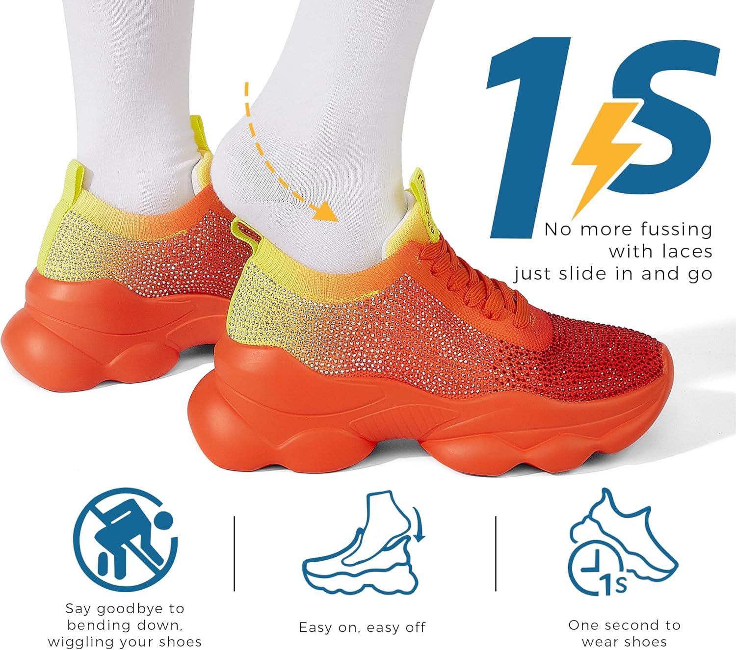 LUCKY STEP Women's Chunky Rhinestone Sneaker Sparkly Bling Bedazzled Mesh Slip on Elastic Sock Glitter Shiny Rave Walking Shoes - Image 7