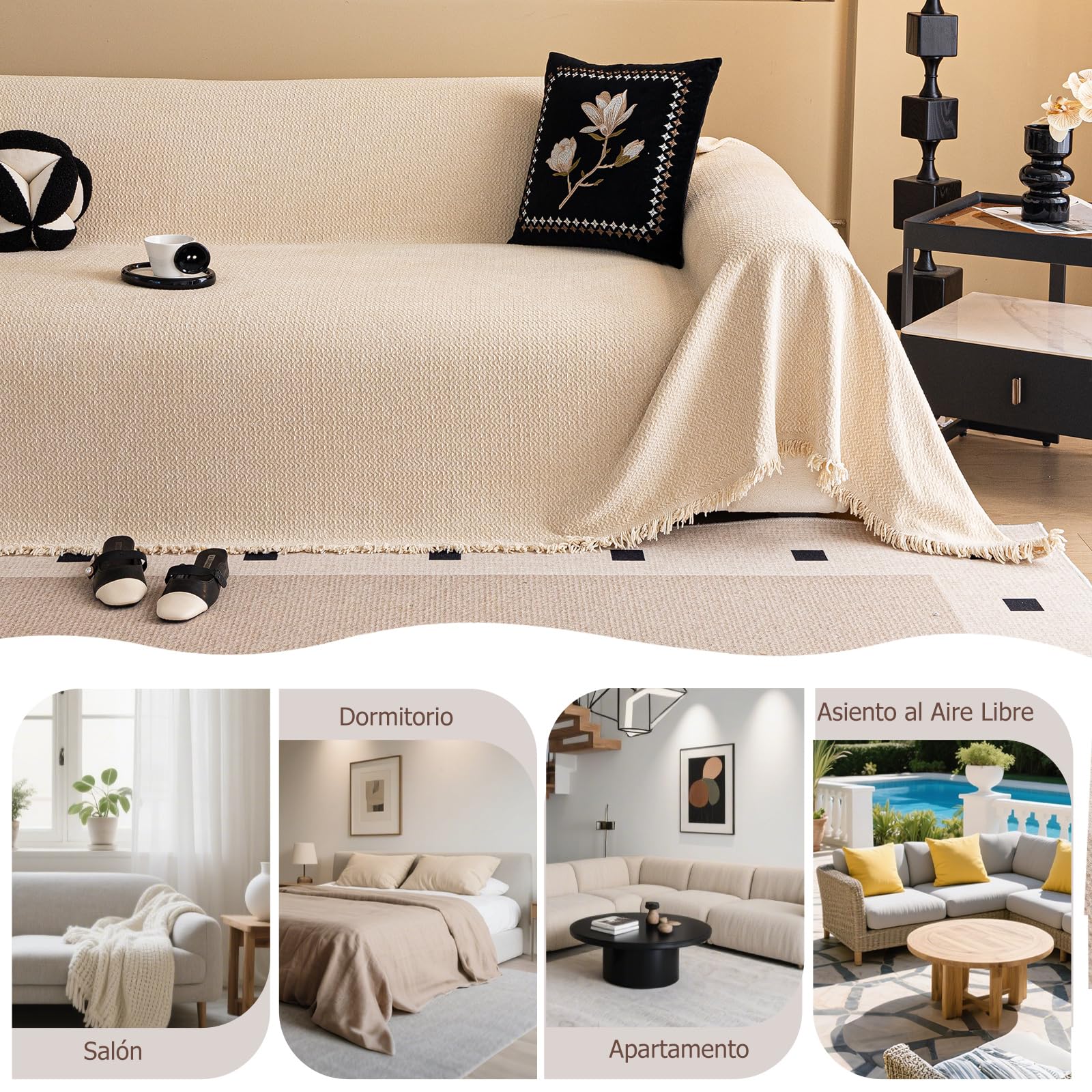 Manta Sofa Súper Suave, Jarapas para Sofas, Colcha Multiusos para Sofas, Mantas Decorativas Multifuncionales y Frescas para Camas y Sofás 180 * 260cm-Beige