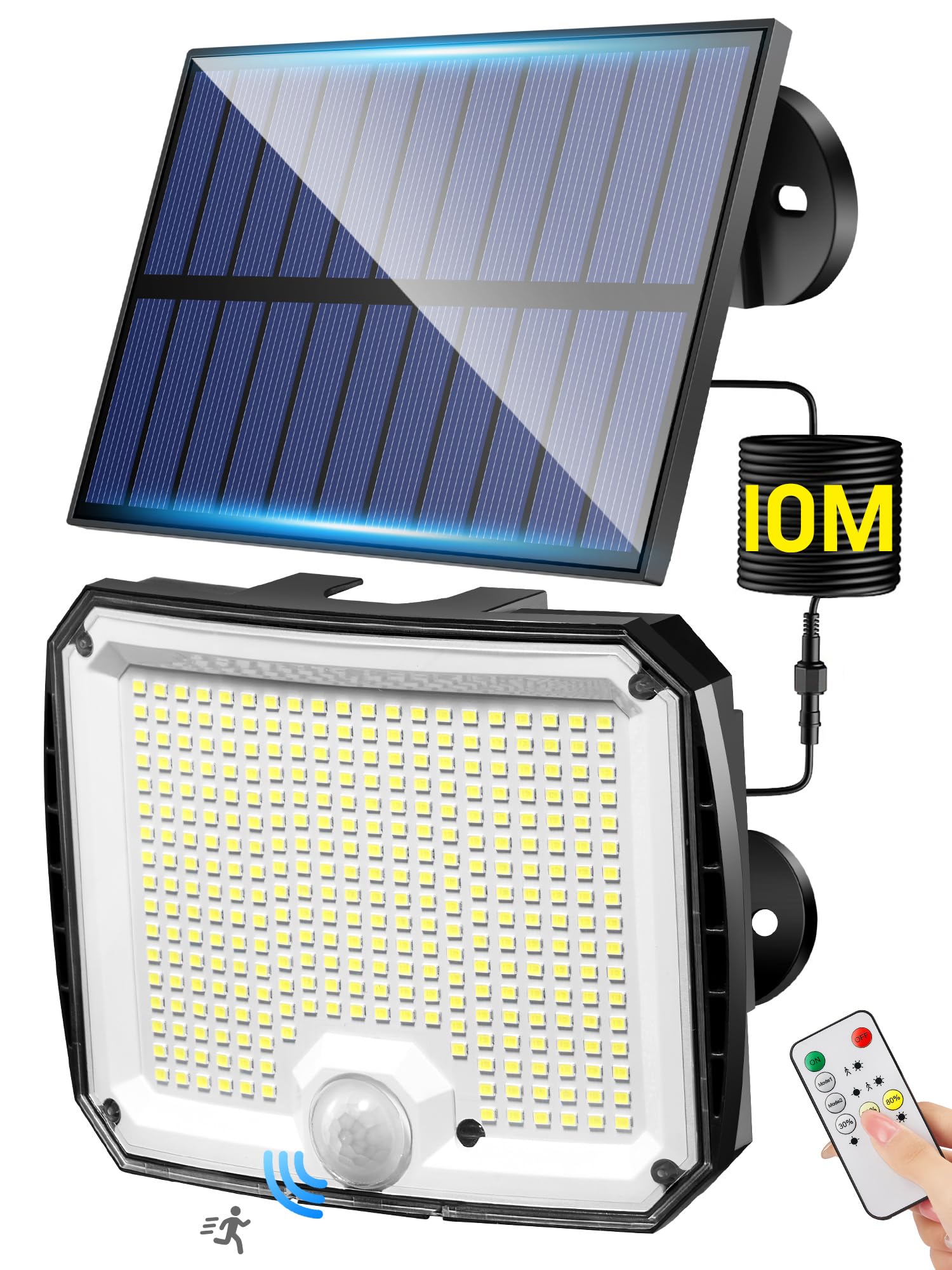 PIKOY Solar Security Lights Outdoor Motion Sensor,【318LED/10M/5 Mode】 Solar Lights Outdoor for Garden, Fence, Flood, Garage