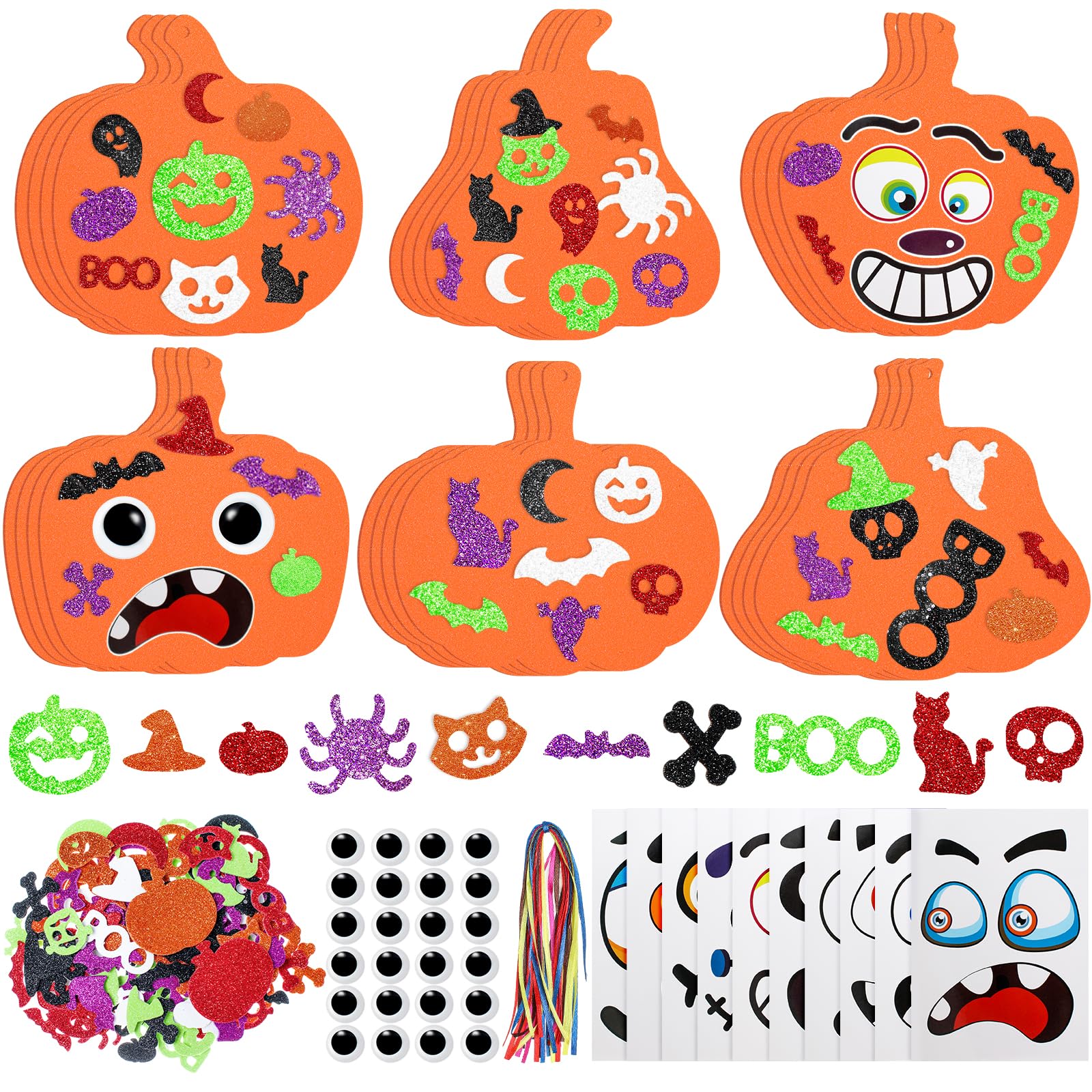 RICEDUO Lot de 24 Décoration De Citrouille D'Halloween - Citrouilles En Mousse Avec Des Autocollants Drôles De Visage, Activités manuelles pour enfants Halloween