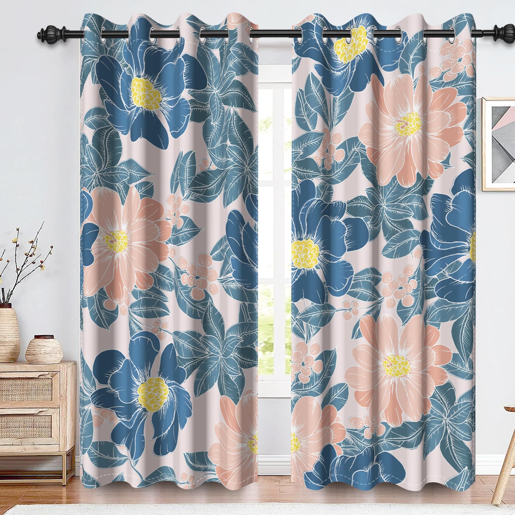 Rideaux occultants thermiques Renaiss à motif feuilles botaniques pour décoration