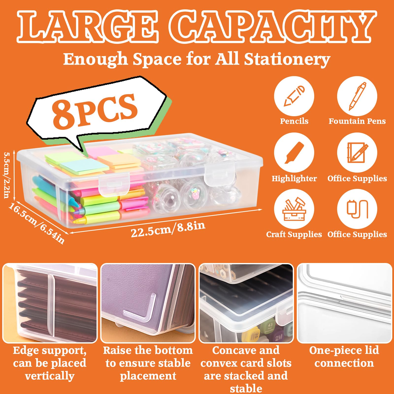 Boîtes de Rangement Pour Les Crayons, Boite Rangement Transparente Pour Crayons Avec Couvercle Imperméable, Empilable, Boite Rangement Plastique Pour Papeterie,Documents,Stylos,Photos (L)