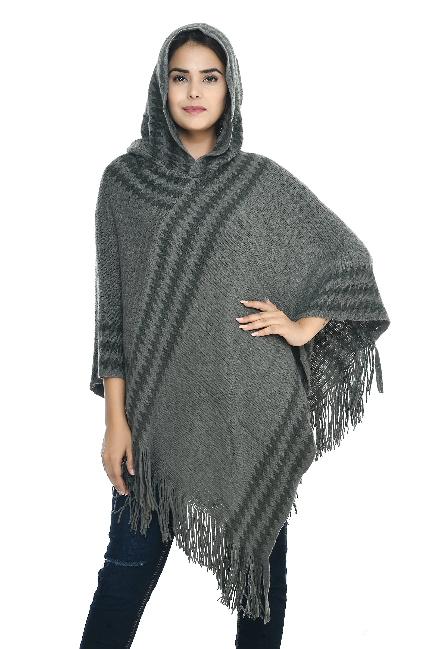 manra Women Woolen V-Neck Ponchu with Cap Sc 103 (BV-N6JS-MVZ3__Free Size)-picture-17
