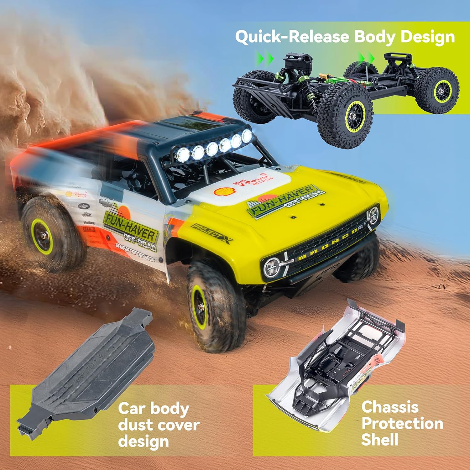 BEEZRC FMS 1/18 FSC18 Ford Bronco RTR EB RC Short Course Truck High Speed RC Off-Road Brushless 4x4 RC Truck RC Car Hobby RC Waterproof Remote Control Car for Adults RTR Racing Livery 2025
