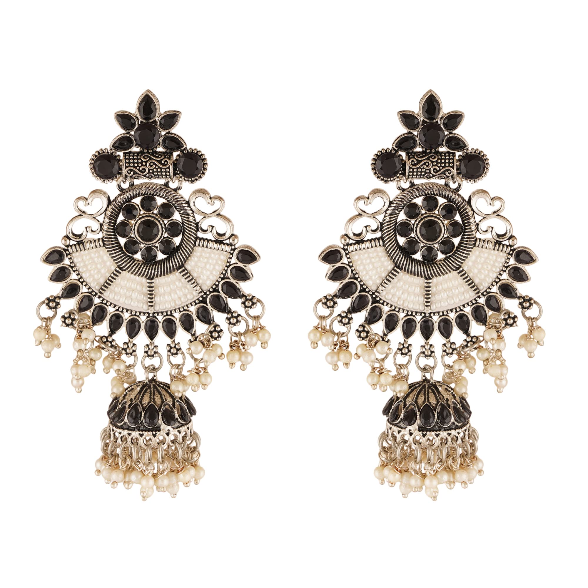 Shreyadzines Fashion Bollywood Jewellery Wedding Stone Pearl Work Oxidised Victorian Chandbali Jhumka Jhumki Ethnic Earrings For Women and Girls (Silver Black) (B09SFSJK99) Amazon Price History, Amazon Price Tracker