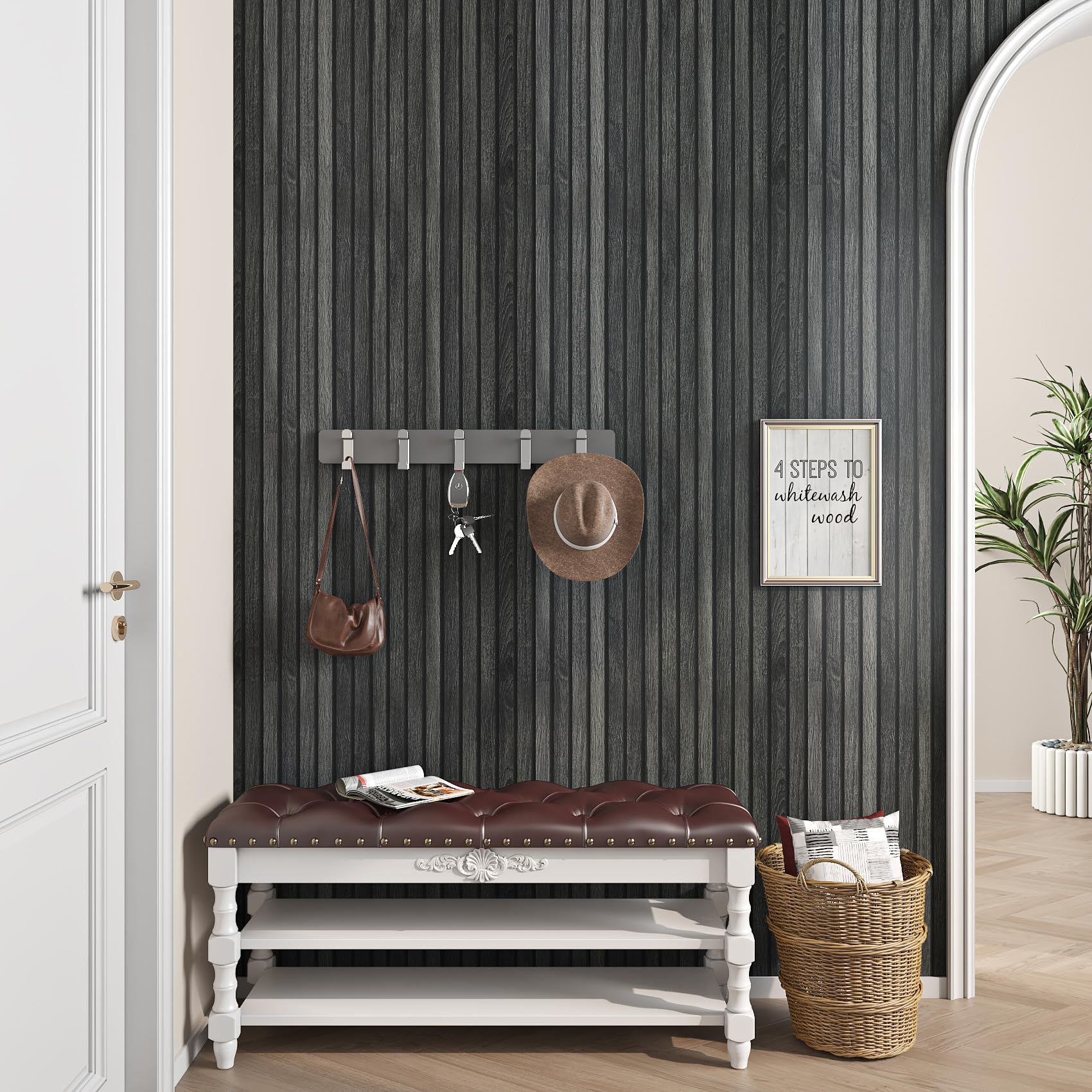 Livelynine Black Wood Effect Wallpaper for Bedroom Living Room Feature Wall Paper Roll 90CMx500CM Panelling Wallpaper 3D Peel and Stick Wood Panel Wall Paper Dark Oak Vinyl Wrap Sticky Back Vinyl - Image 3