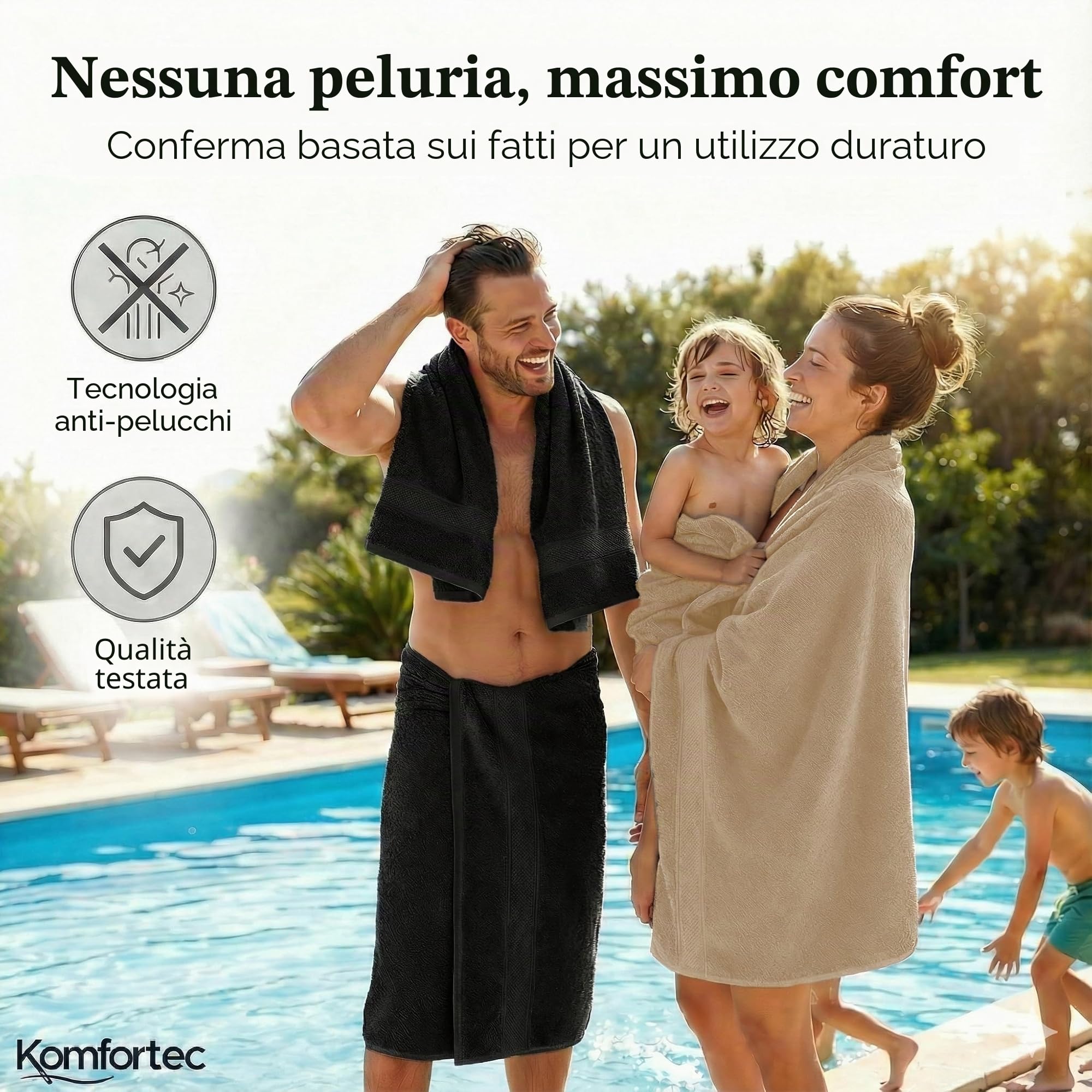 Komfortec Set di 8 asciugamani in 100% cotone, 4 teli da bagno 70 x 140 e 4 asciugamani da 50 x 100 cm, spugna, morbido, Towel, grande, nero/beige