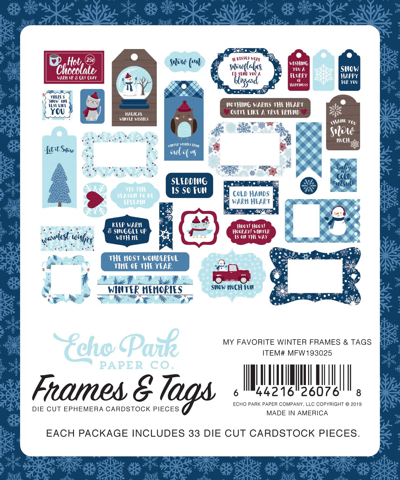 Echo Park Paper Company My Favorite Winter Frames & Tags ephemera, red, blue, teal, tan