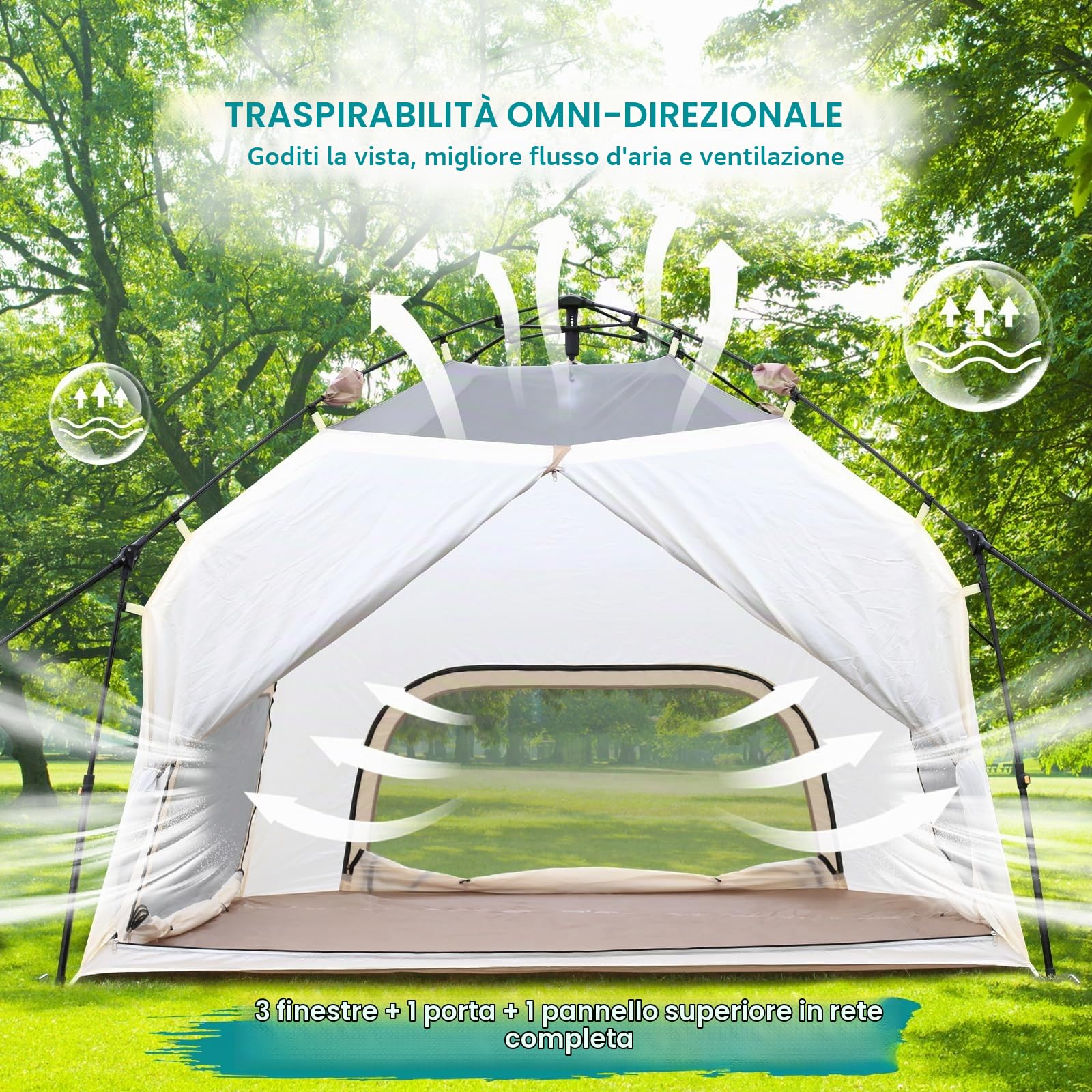 Chihee Tende da campeggio Pop up Installazione facile Tenda istantanea Rifugio all'aperto Tenda Stand-up Cabina quadrata per famiglie con Finestre a rete Parapioggia esterno Borsa da trasporto
