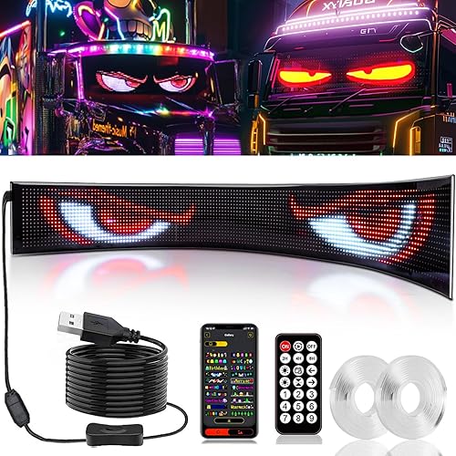 1 Piece 52inx7.6in Extra-Large Devil Eyes Light for Truck Windshield, Large Flex LED Display for Car Eyes, Programmable Devils Eye LED Soft Screen for Windshield Flexible Dynamic Car Eyes