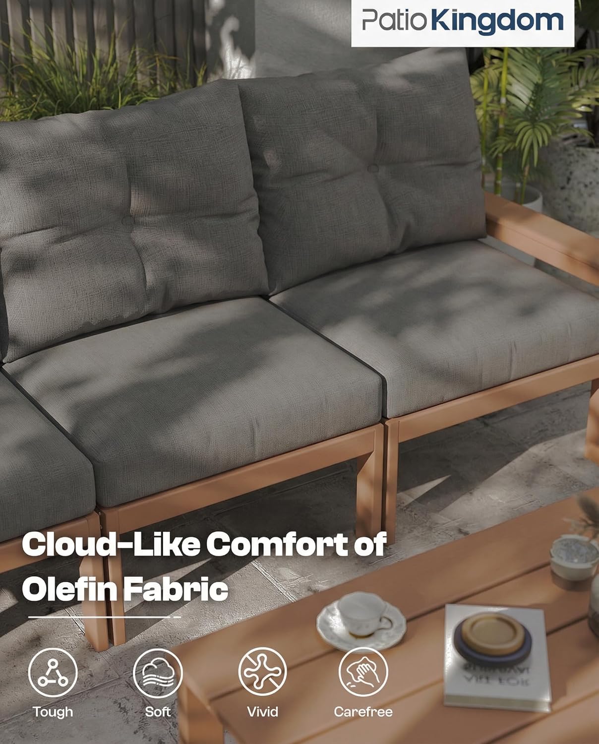 37.6 Inch HDPE Patio Coffee Table, Weather-Resistant Outdoor Coffee Table Easy Assembly for Lawn, Garden, Balcony, Deck, Backysrd (Teak)