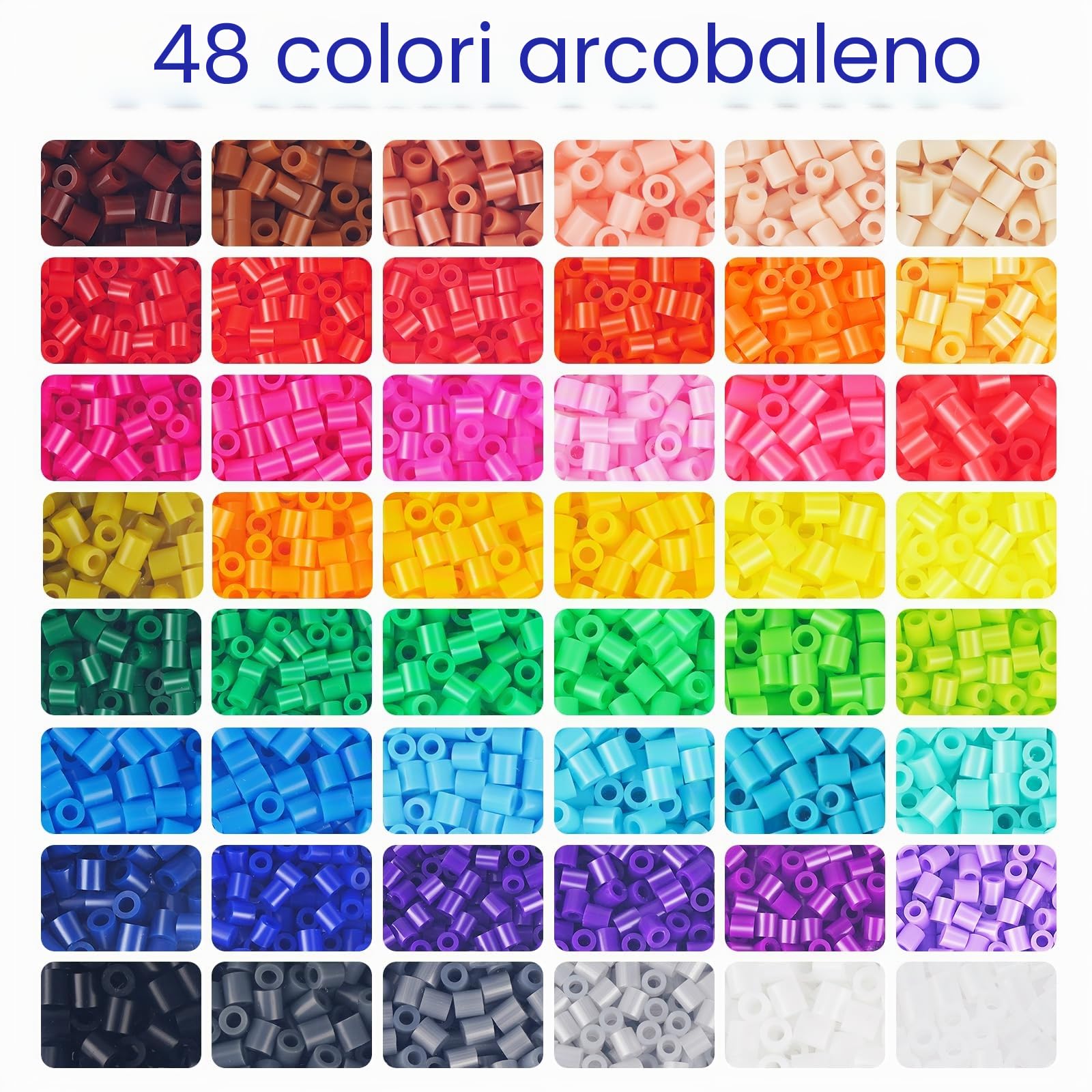 FunzBo Set Perline da Stirare 31000 Pezzi XXL - 48 Colori 5mm Perline in Confezione con Accessori e Scatola Portaoggetti per Bambini da 6 Anni, Adulti e Appassionati di Lavoretti