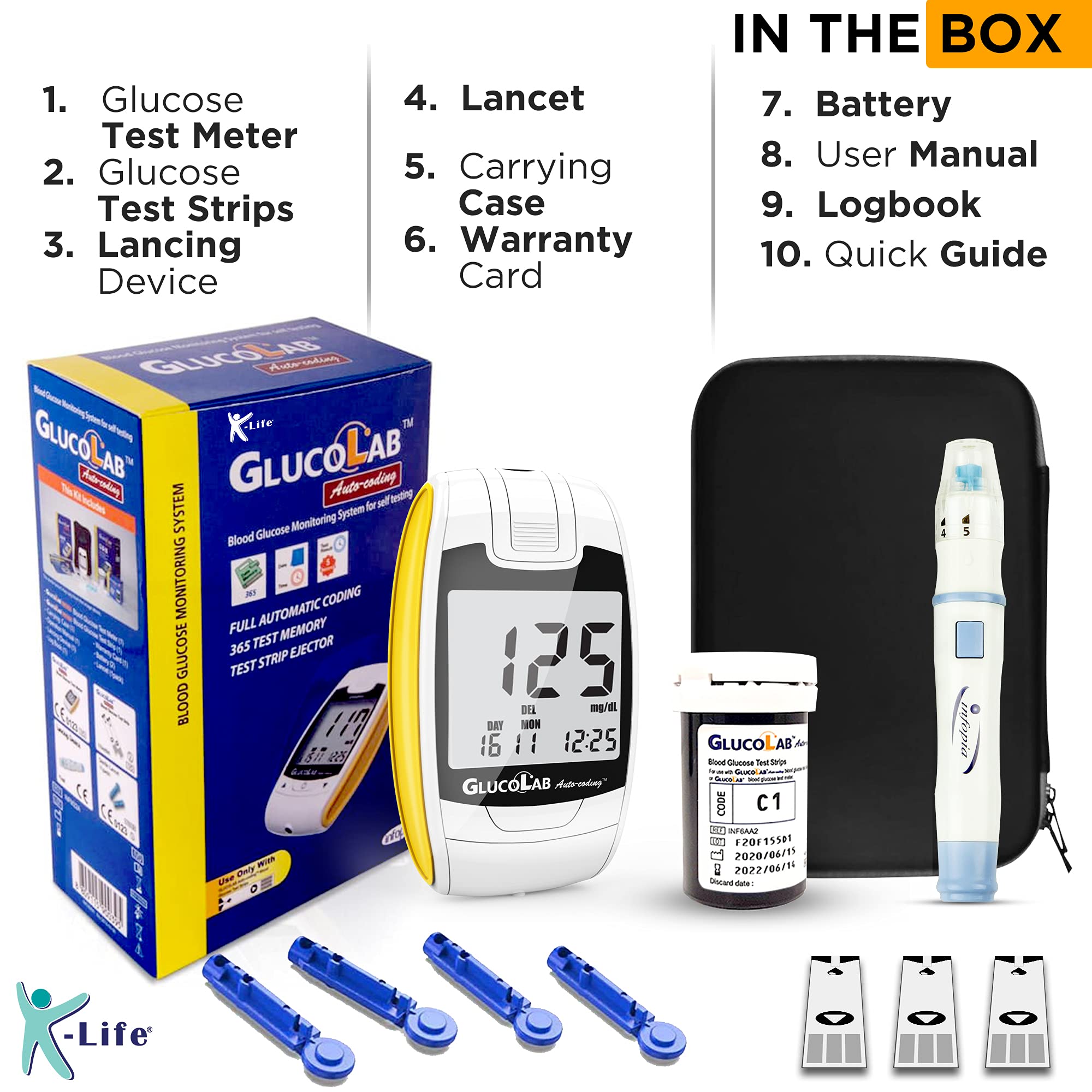 K-Life Gluco Lab Blood Sugar Machine, Sugar Test Machine for Home 50 Strips 3