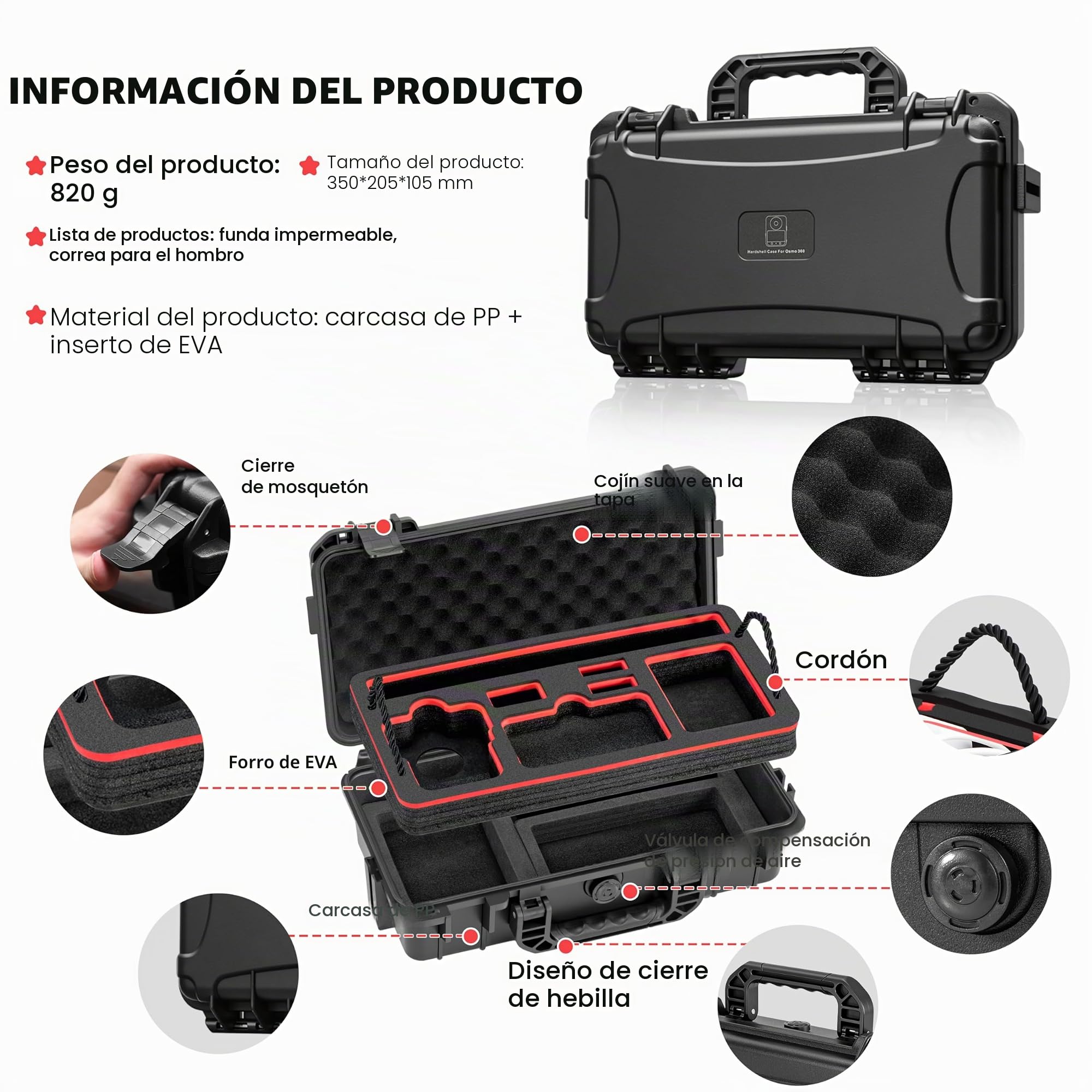 STARTRC Photo Estuche Rígido Impermeable para dji Osmo 360, Maletín de Transporte con Doble Capa y Correa, Caja Protectora Antigolpes para Cámara y Accesorios (Solo Estuche)