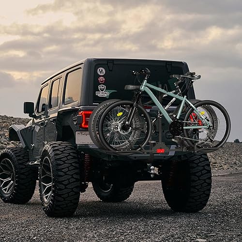 Miniatura 9 de Portabicicletas para enganche, bastidor inteligente inclinable inteligente para automóvil, para neumáticos gruesos para enganche de remolque,