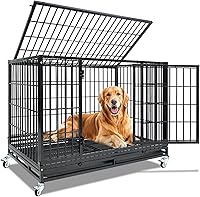 Vista 15 de Jaula apilable para perros de 36 pulgadas, resistente e indestructible, a prueba de escapes, plegable, con parte superior abierta, ruedas