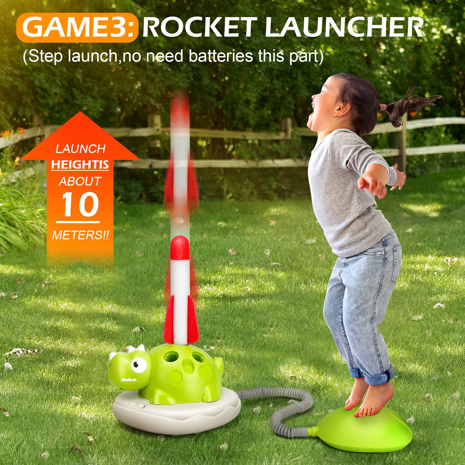 3 in 1 Outdoor Spielzeug für Kinder,Ringwurfspiel /Seilspringmaschine Kinder/Schaumraketen Launcher,Sport & Outdoor-Spielzeug mit Musik, 4 Geschwindigkeiten,Garten Spielzeug für 3 4 5 6 7 8 9 Jahre