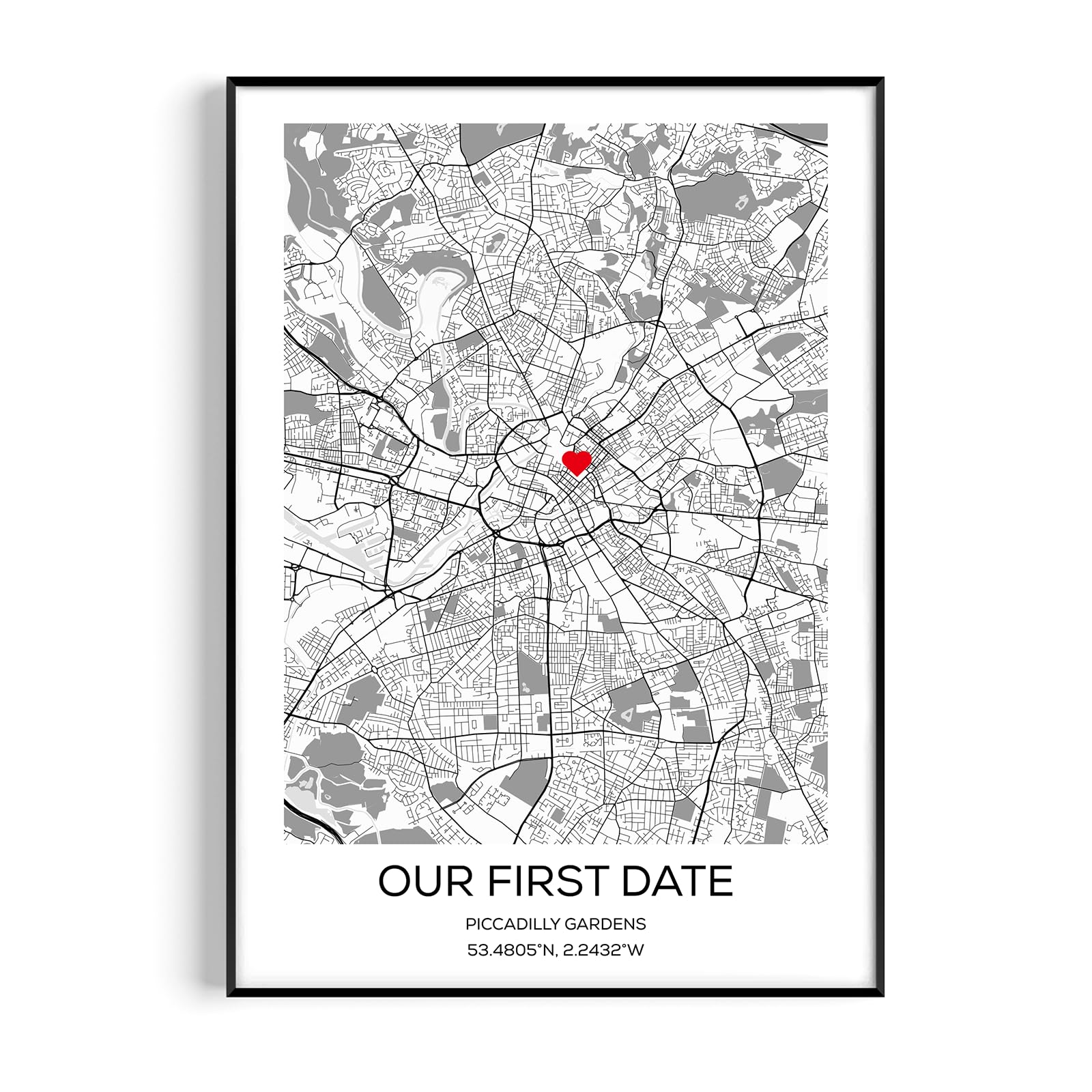 Fans Favourites Personalised Couple Map - Engagement Gift, Any Location, City Print, Town Poster, Love Print, Romantic Gift For Him or Her (Large Frame)