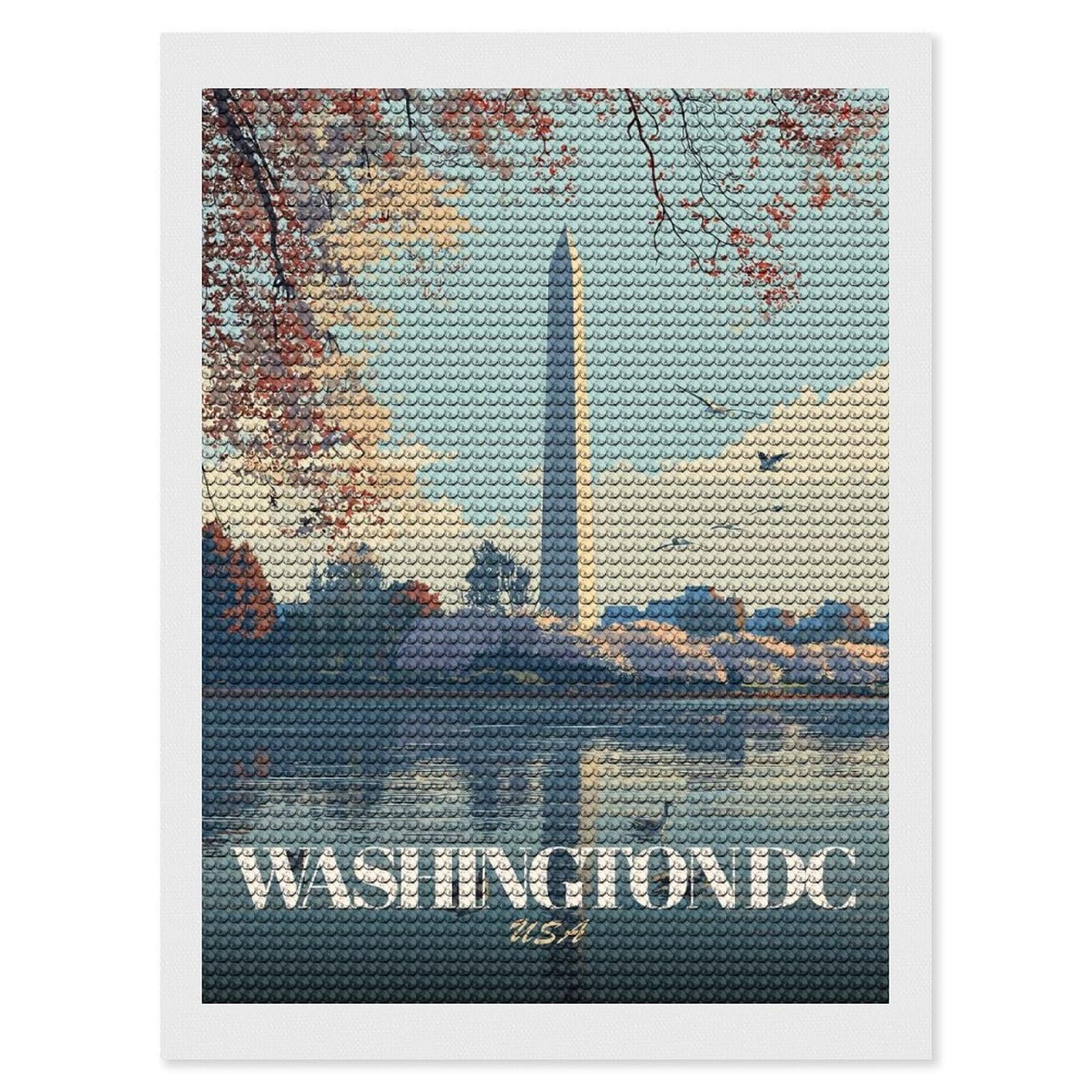 Junmoney Washington DC Travel Diamond Art Kit 12"x16", Gift Idea, for Family Craft Time, Mindful Craft Activity, Boho Decor, Relaxing DIY Hobby