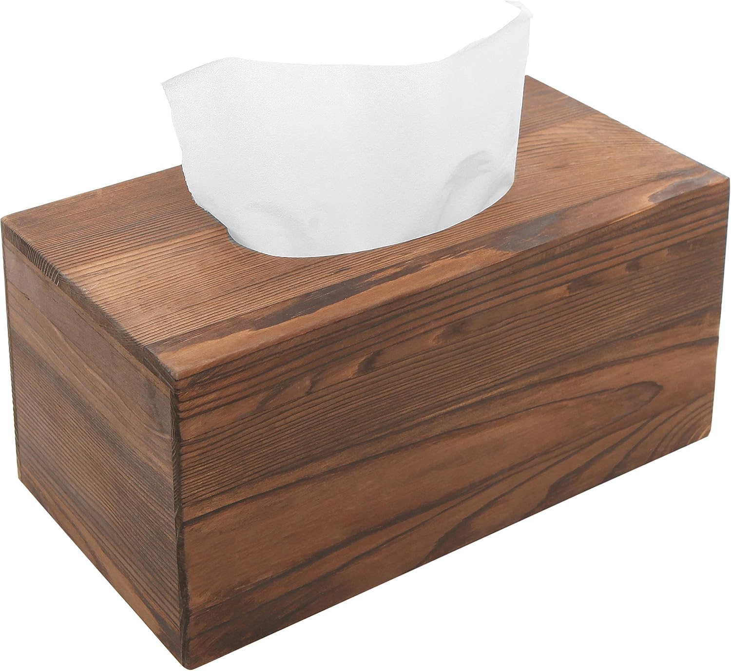 MyGift® Rustic Solid Burnt Wood Tissue Box Holder Cover Rectangular Bathroom Facial Tissue Dispenser with Easy Refill Slide Out Bottom